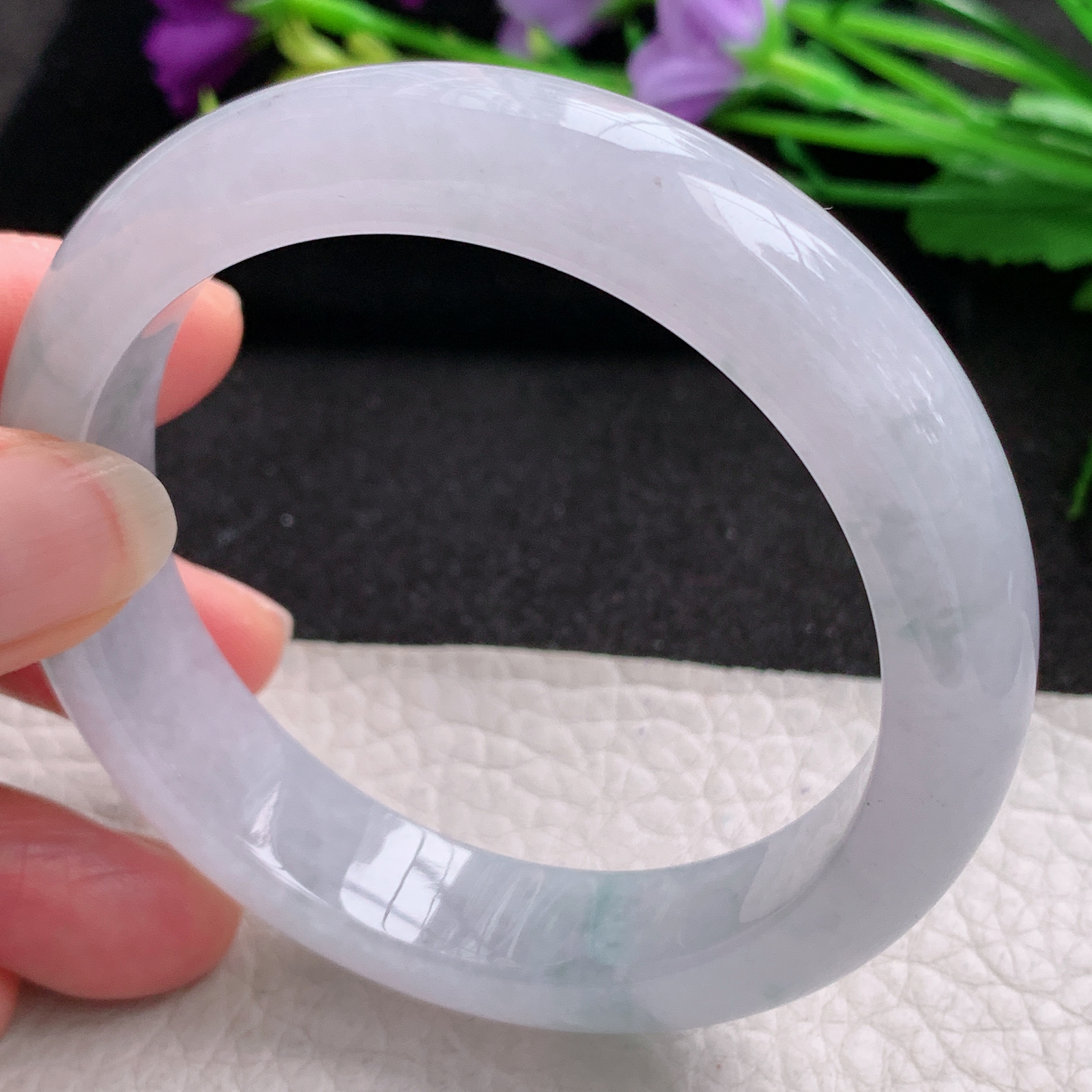 xo实拍56.8*13*8.2平安镯 天然缅甸翡翠A货玉手镯冰胶飘花宽边玉手环