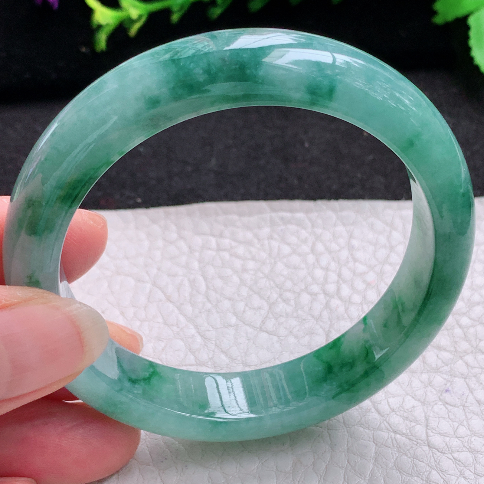 r实拍55*12.8*7.8平安镯 天然缅甸翡翠A货玉手镯飘花韵味宽边玉手环