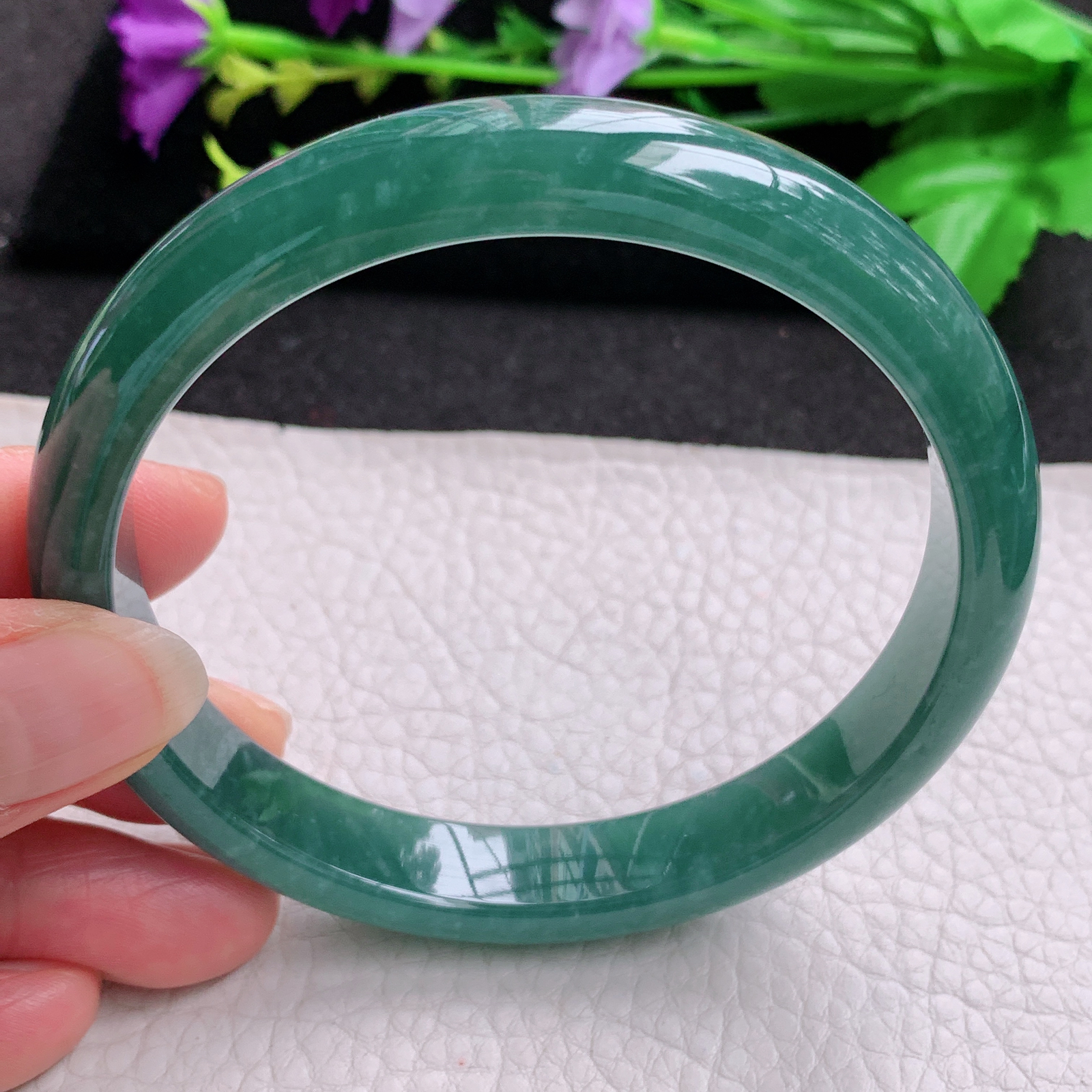 ss大圈口66.5*12*8平安镯 天然翡翠A货玉手镯蓝韵宽边玉手环