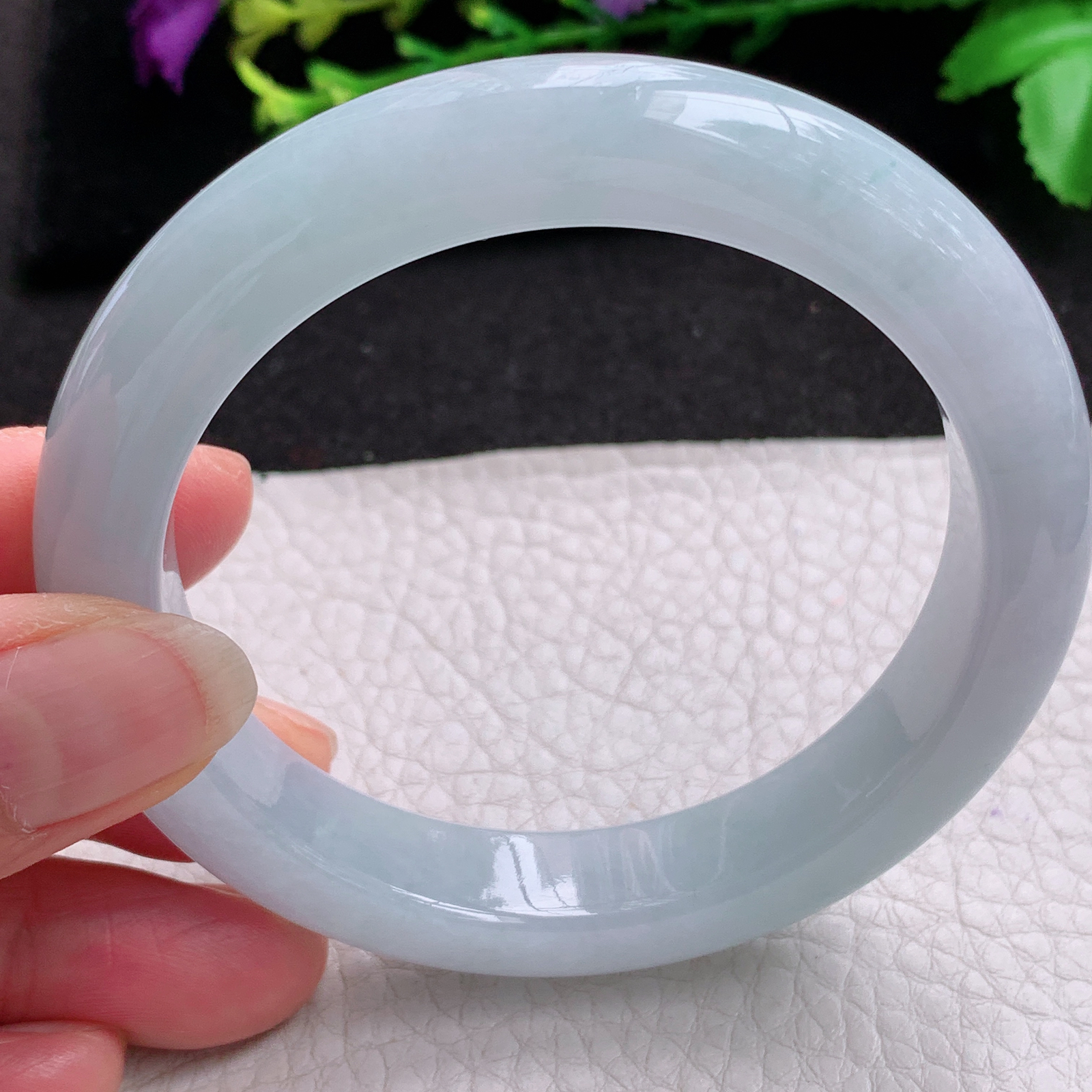 r清爽款58.5*12.3*9.3平安镯 天然缅甸翡翠A货玉手镯白月光宽边玉手环