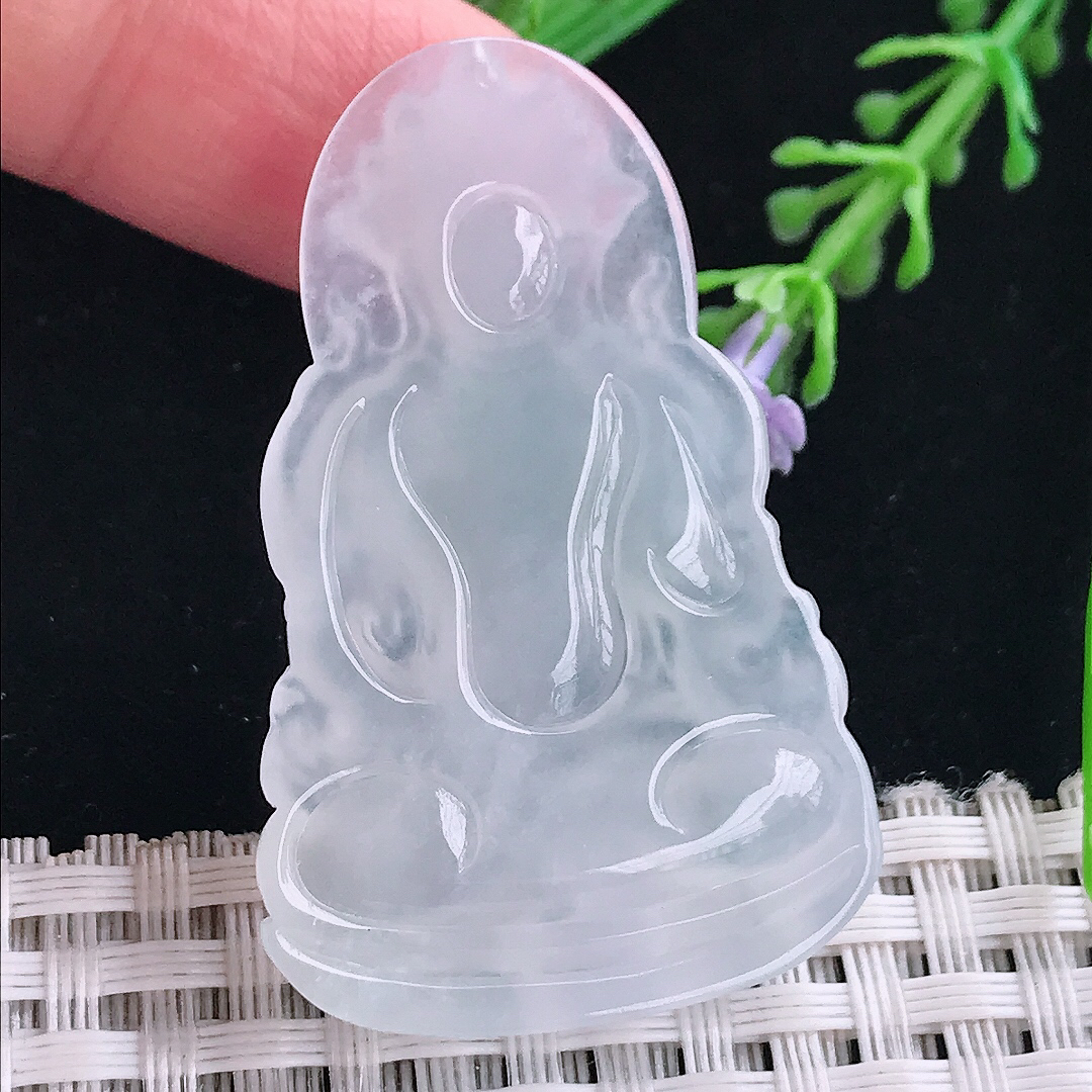 实拍A货翡翠45.4/29/5.3老坑冰种起光白冰渡母菩萨吊坠翡翠挂件