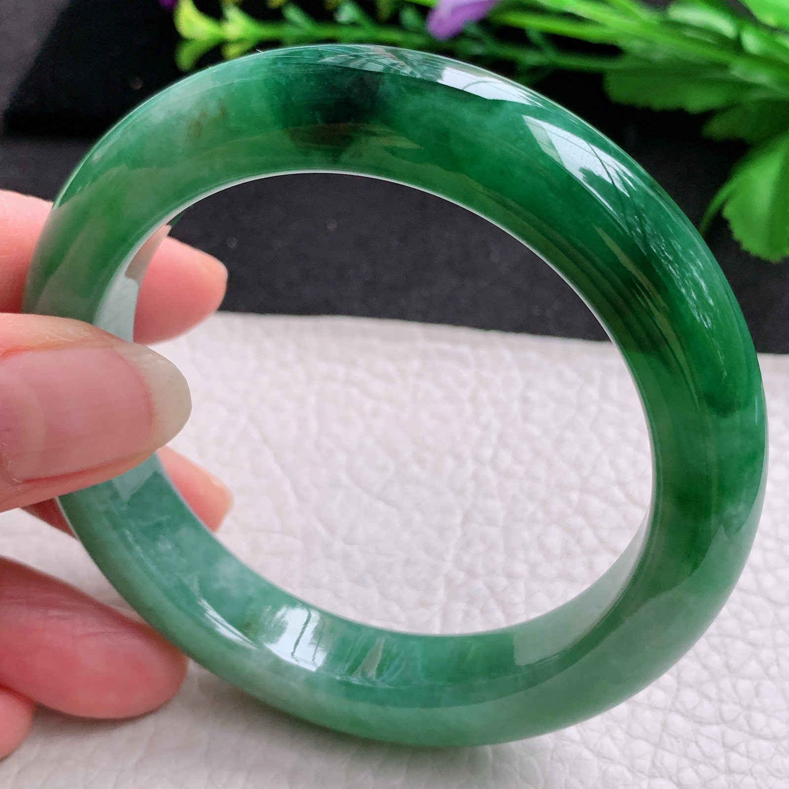 xo实拍58.5*12.8*10.2平安镯 天然缅甸翡翠A货玉手镯冰胶辣绿宽边玉手环