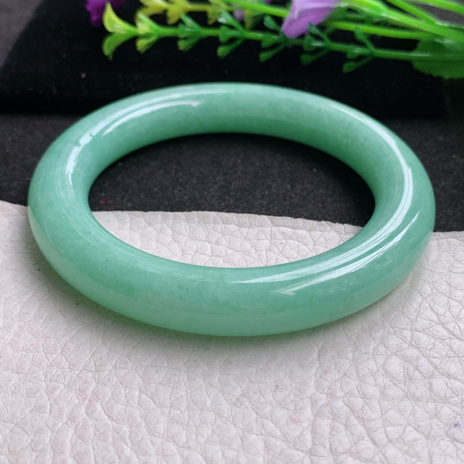 yh实拍57.5*11.3胖圆镯 天然缅甸翡翠A货玉手镯满绿圆条玉手环