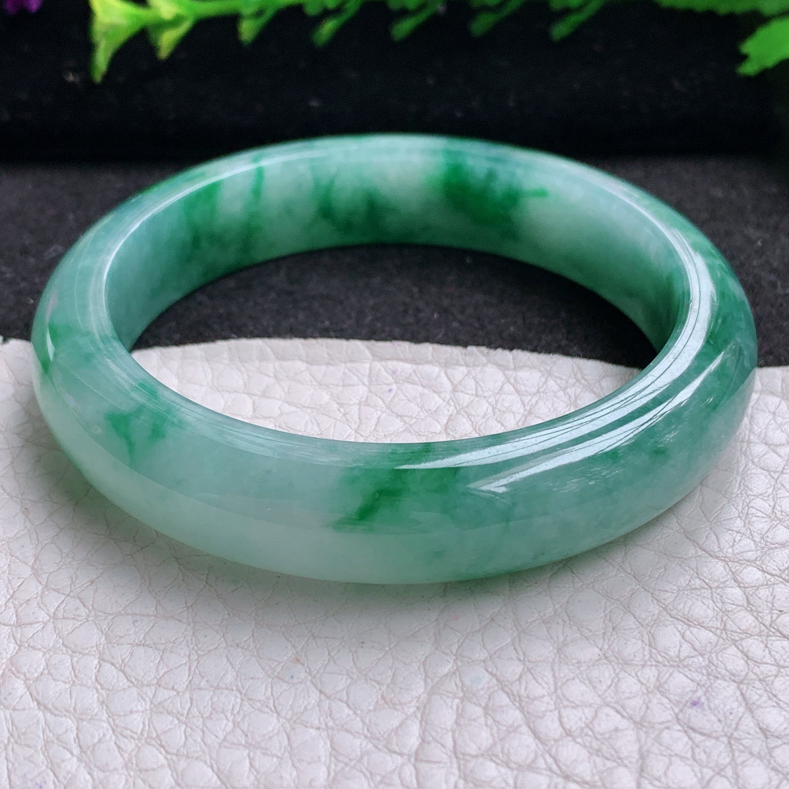 r实拍55*12.8*7.8平安镯 天然缅甸翡翠A货玉手镯飘花韵味宽边玉手环