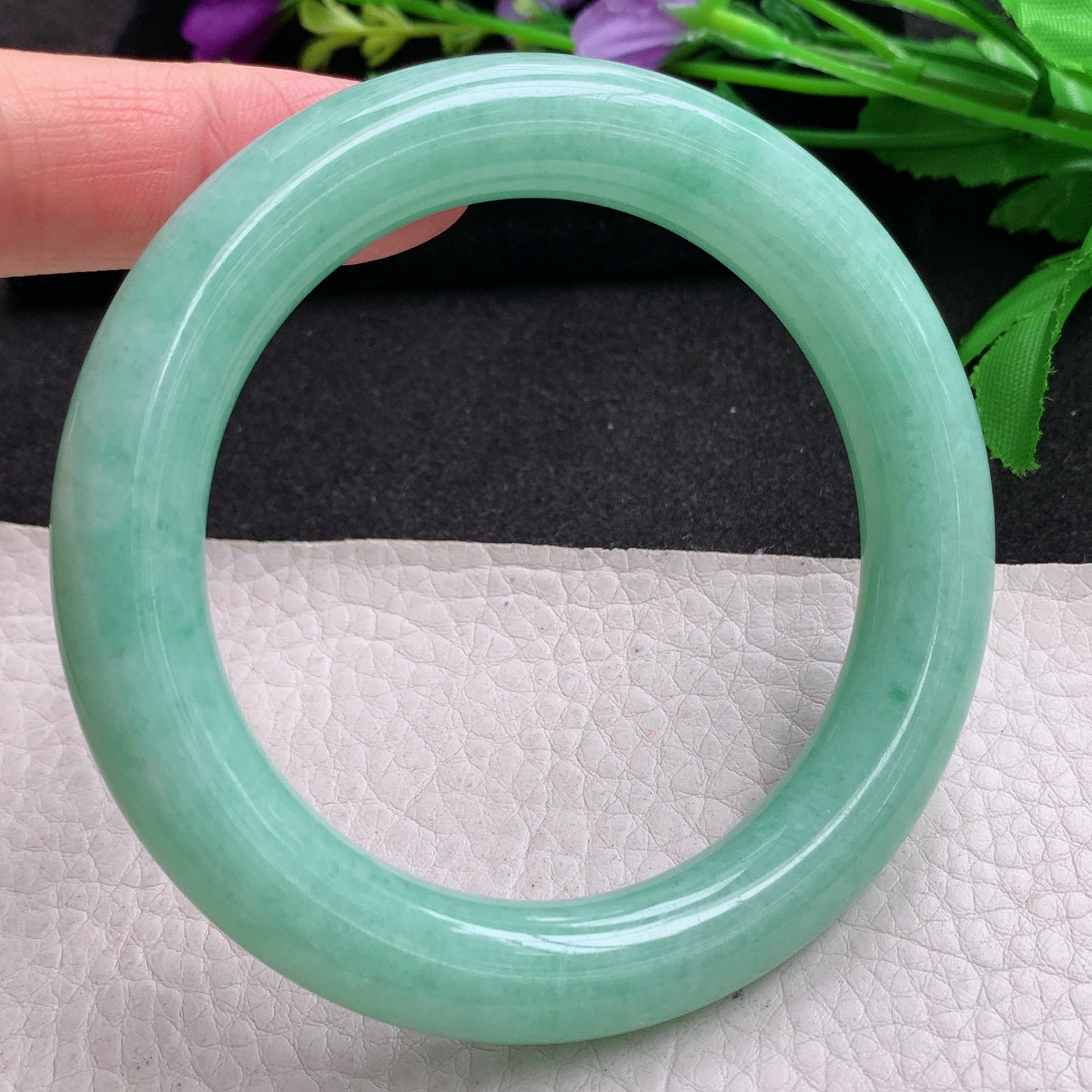 yh实拍57.5*11.3胖圆镯 天然缅甸翡翠A货玉手镯满绿圆条玉手环