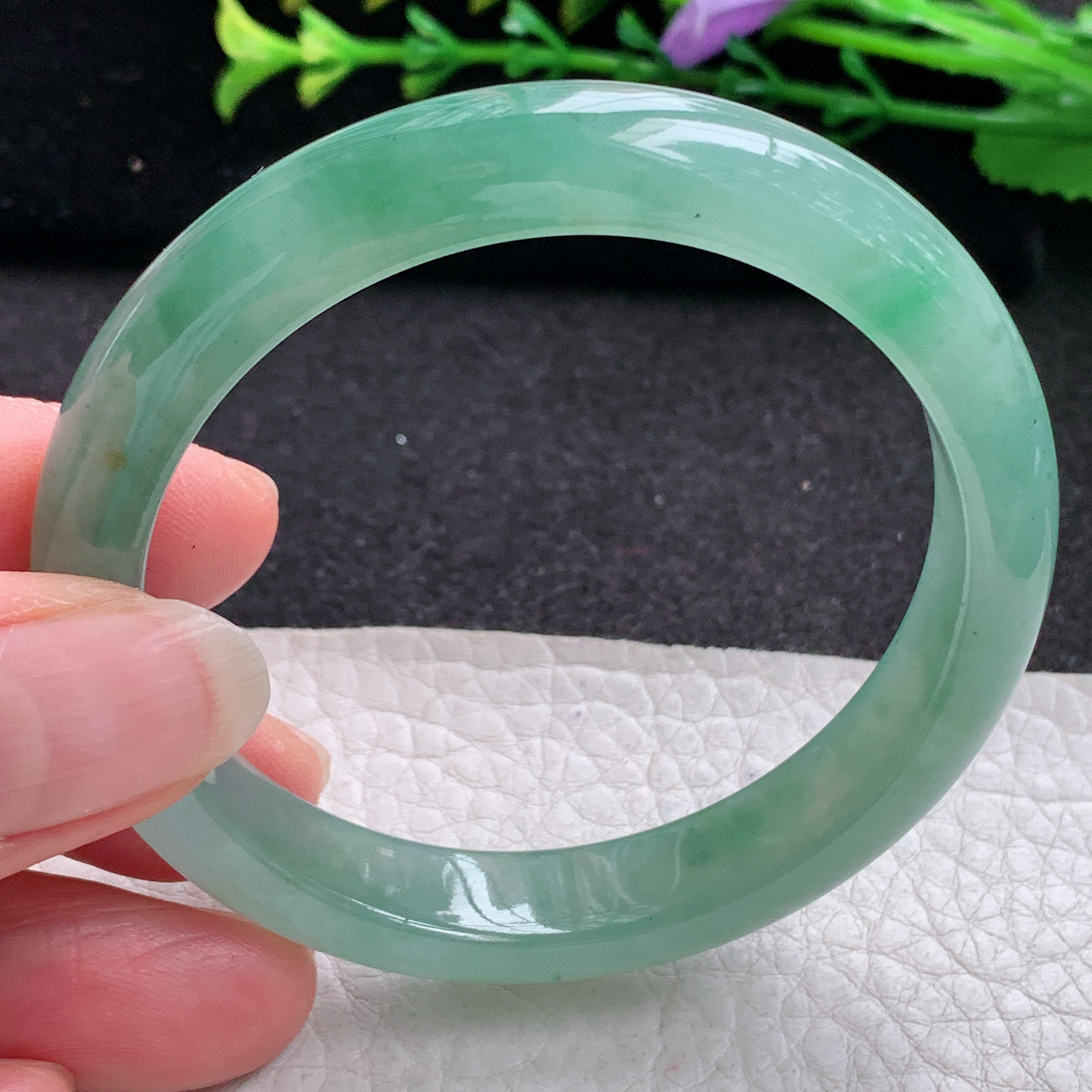 ax实拍53*10.5*7.4平安镯 天然缅甸翡翠A货玉手镯冰绿宽边玉手环