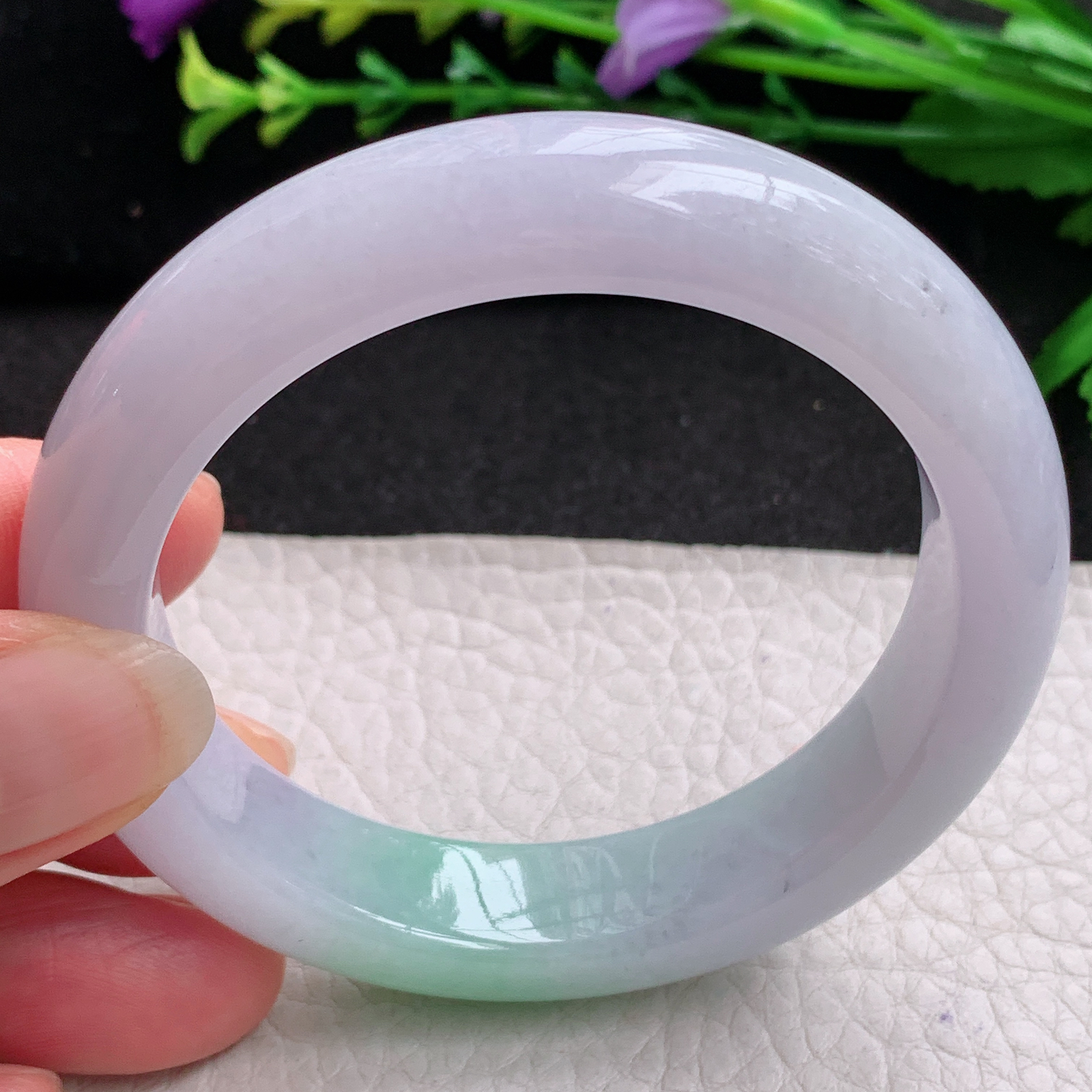 xx实拍54*12.8*9平安镯 天然缅甸翡翠A货玉手镯胶感春带彩宽边玉手环