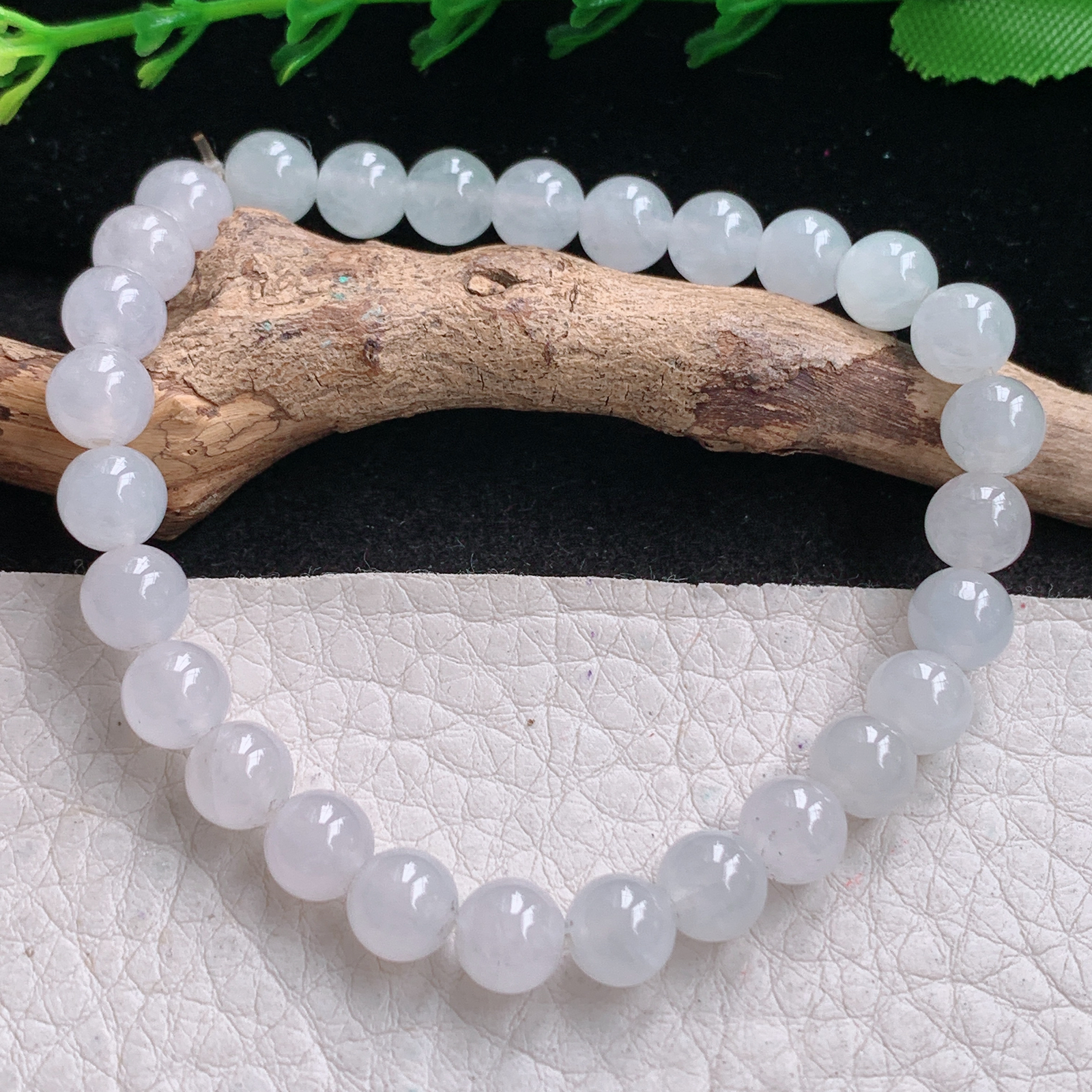 gp实拍 缅甸翡翠a货精雕冰纯饱满7mm玉手链 玉手串