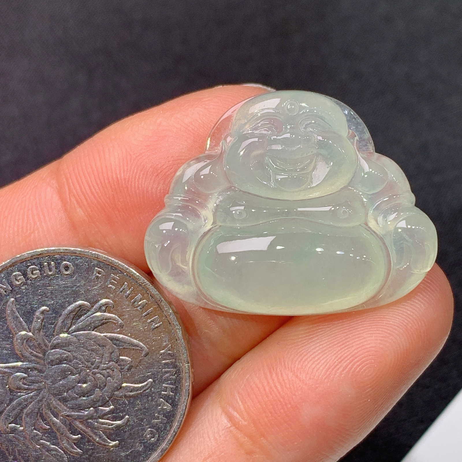 冰种底色笑佛，冰润细腻，品相好，种水足，001 尺寸21.2*27*5.7