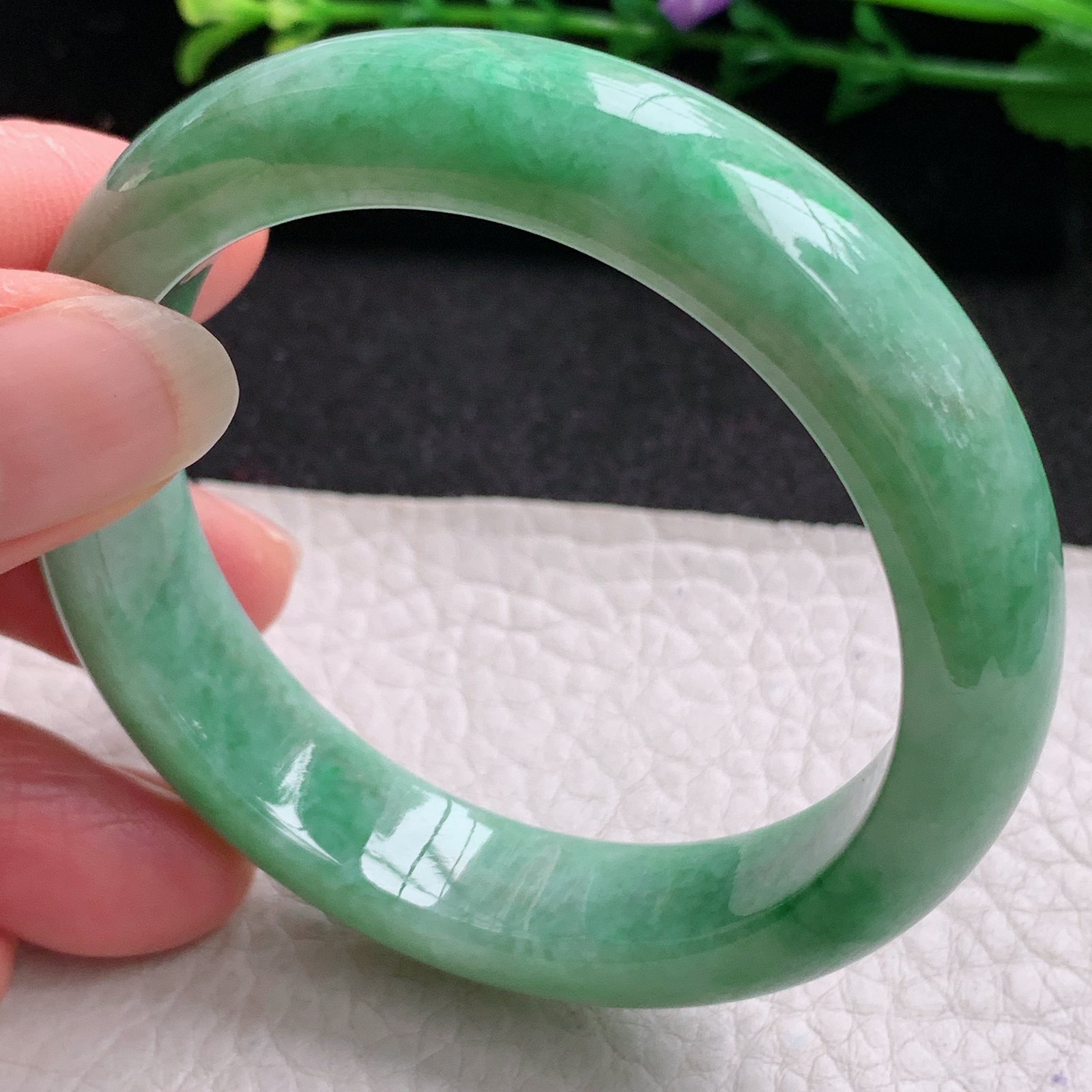 xx小圈口51*12.5*7.6平安镯 天然缅甸翡翠A货玉手镯秀气满绿宽边玉手环