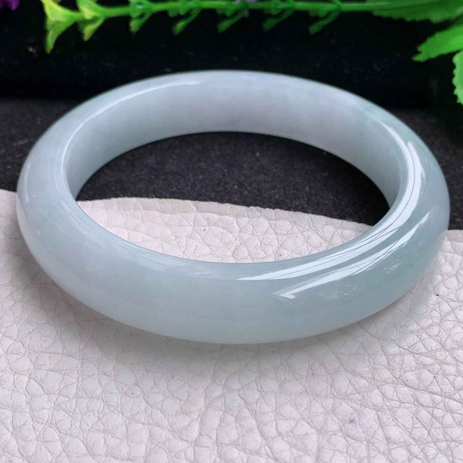 r清爽款58.5*12.3*9.3平安镯 天然缅甸翡翠A货玉手镯白月光宽边玉手环