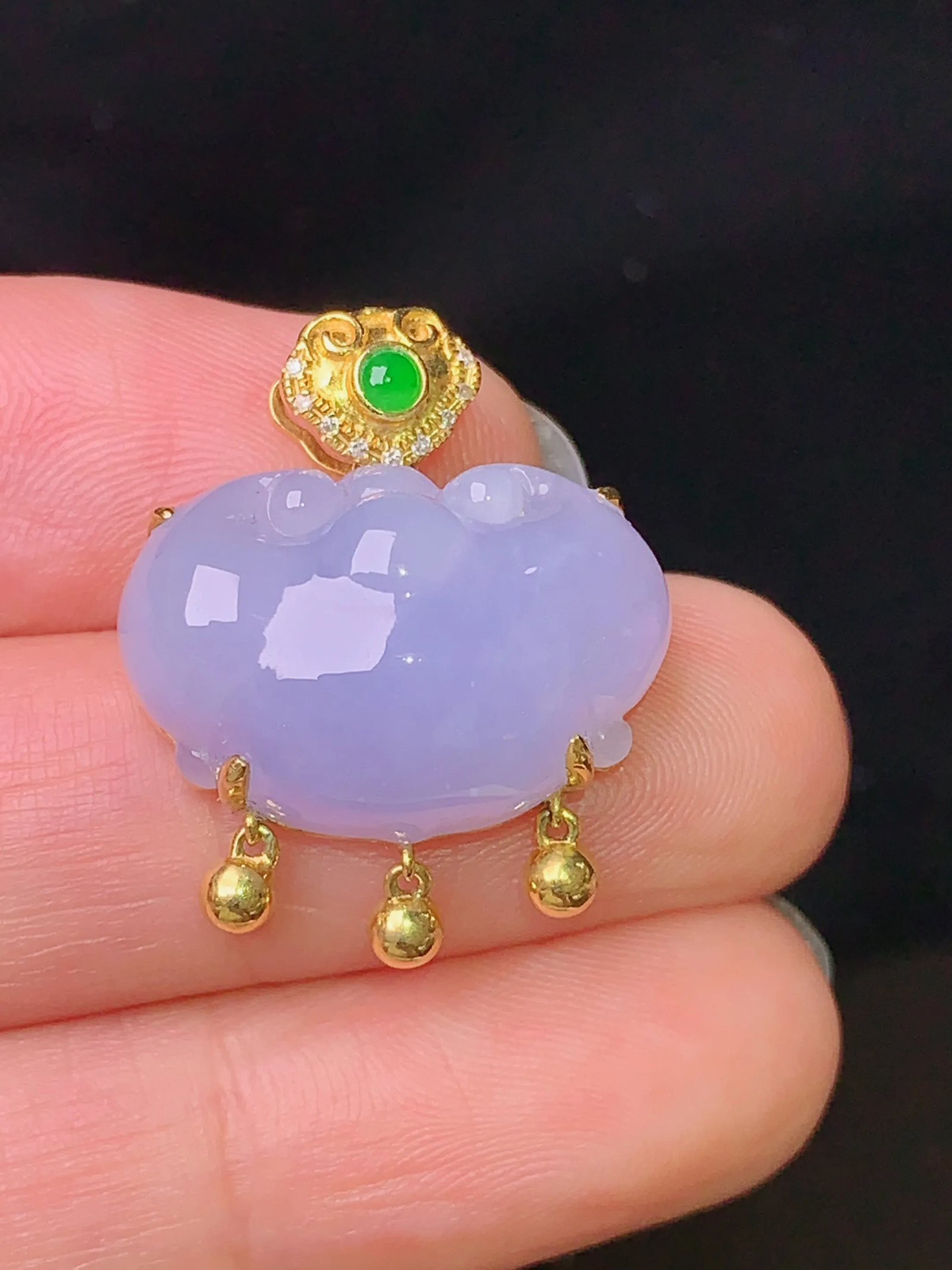 18k金钻镶嵌紫罗兰如意吊坠 玉质细腻 色泽艳丽 Z1整体尺寸23.8*19.6*8.8