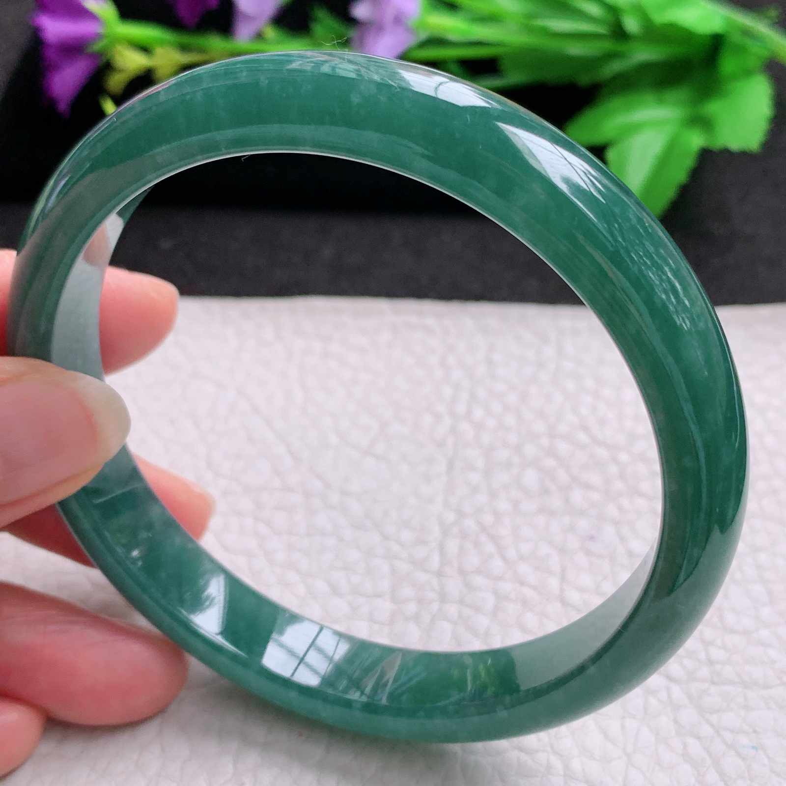 ss大圈口66.5*12*8平安镯 天然翡翠A货玉手镯蓝韵宽边玉手环