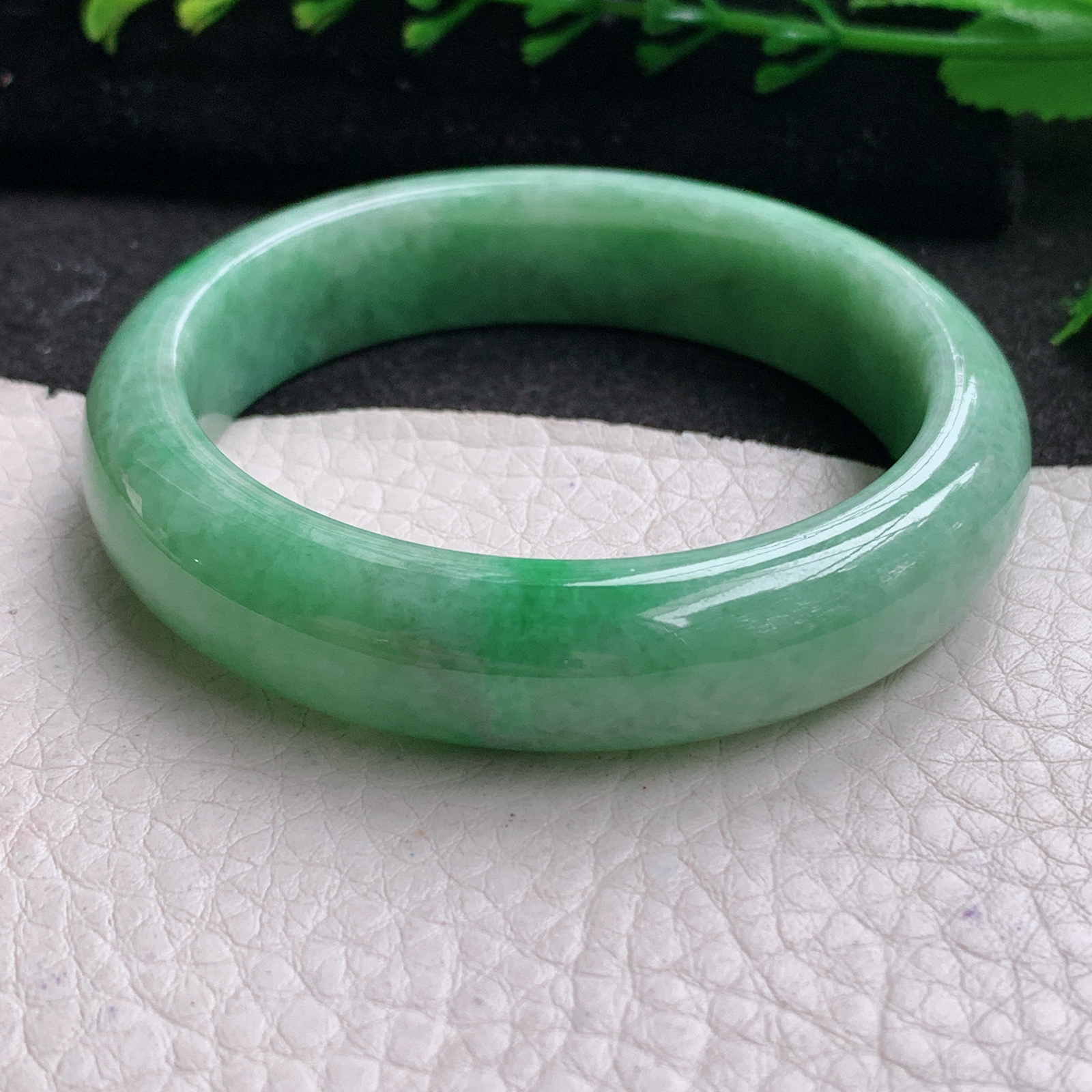 xx小圈口51*12.5*7.6平安镯 天然缅甸翡翠A货玉手镯秀气满绿宽边玉手环