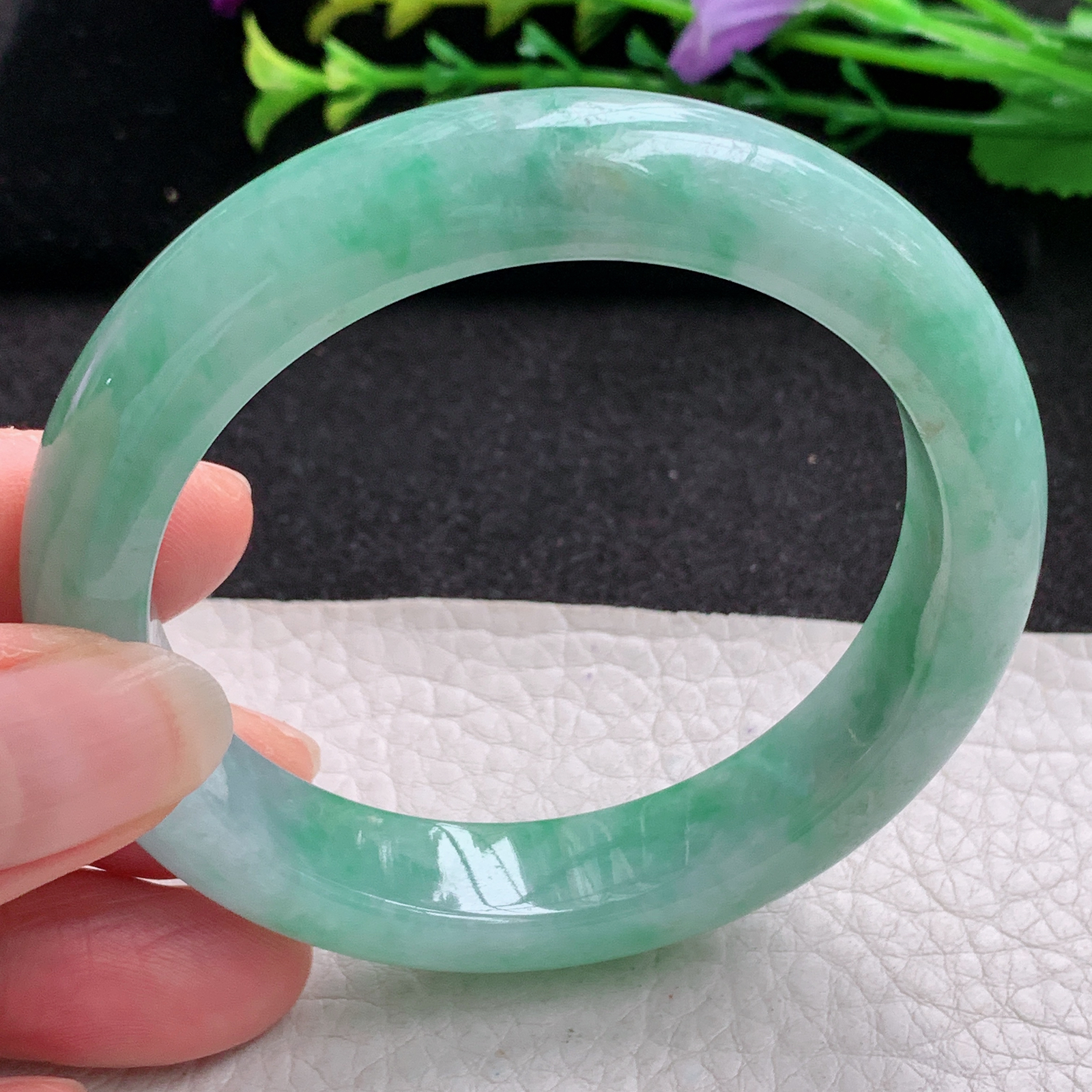 pp实拍54.5*12*8.3平安镯 特色天然缅甸翡翠A货玉手镯满绿水润宽边玉手环