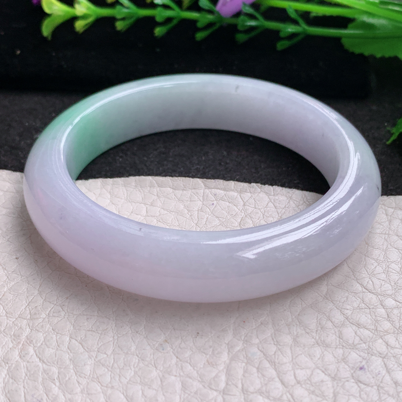 xx实拍54*12.8*9平安镯 天然缅甸翡翠A货玉手镯胶感春带彩宽边玉手环