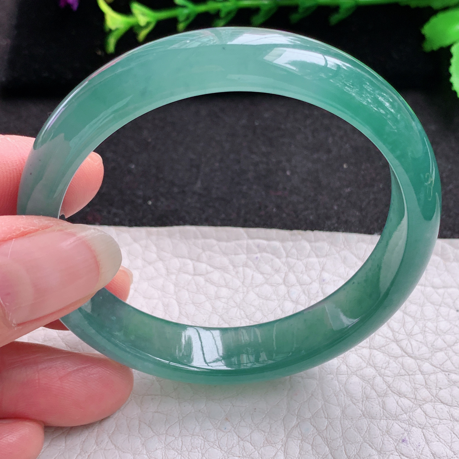 ll实拍55*12.3*7平安镯 天然翡翠A货玉手镯冰蓝气质宽边玉手环