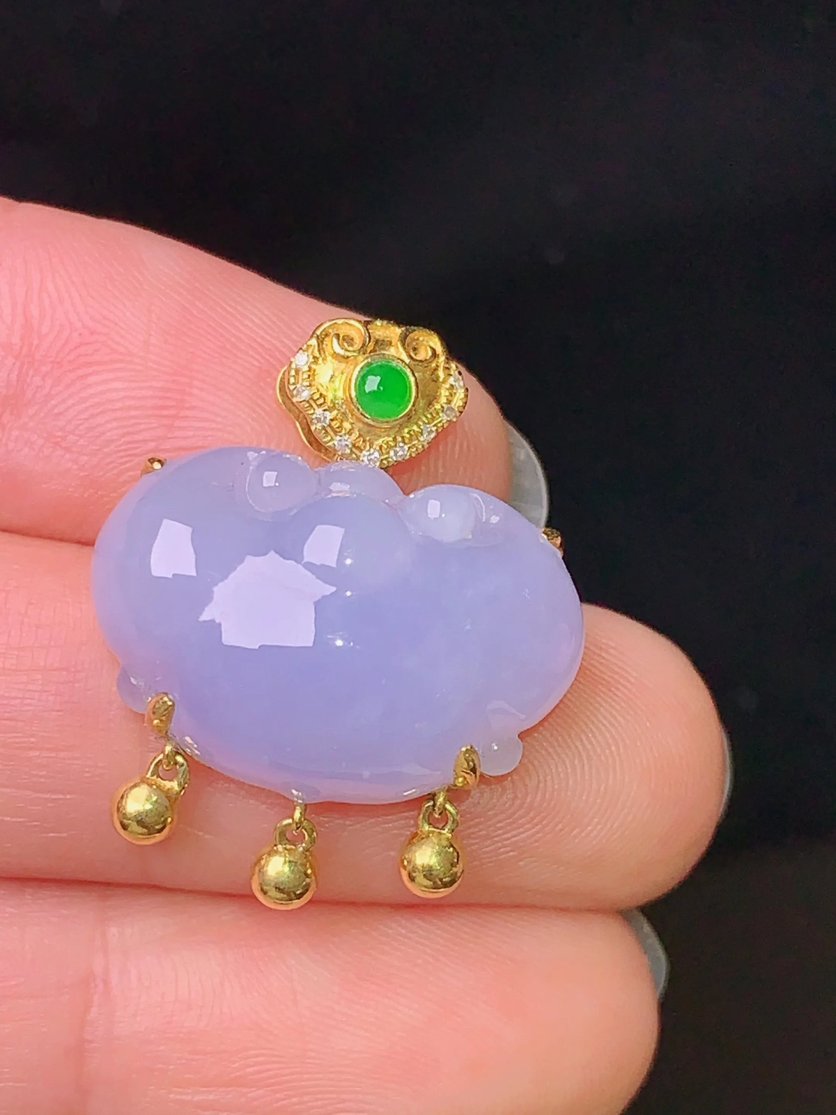 18k金钻镶嵌紫罗兰如意吊坠 玉质细腻 色泽艳丽 Z1整体尺寸23.8*19.6*8.8