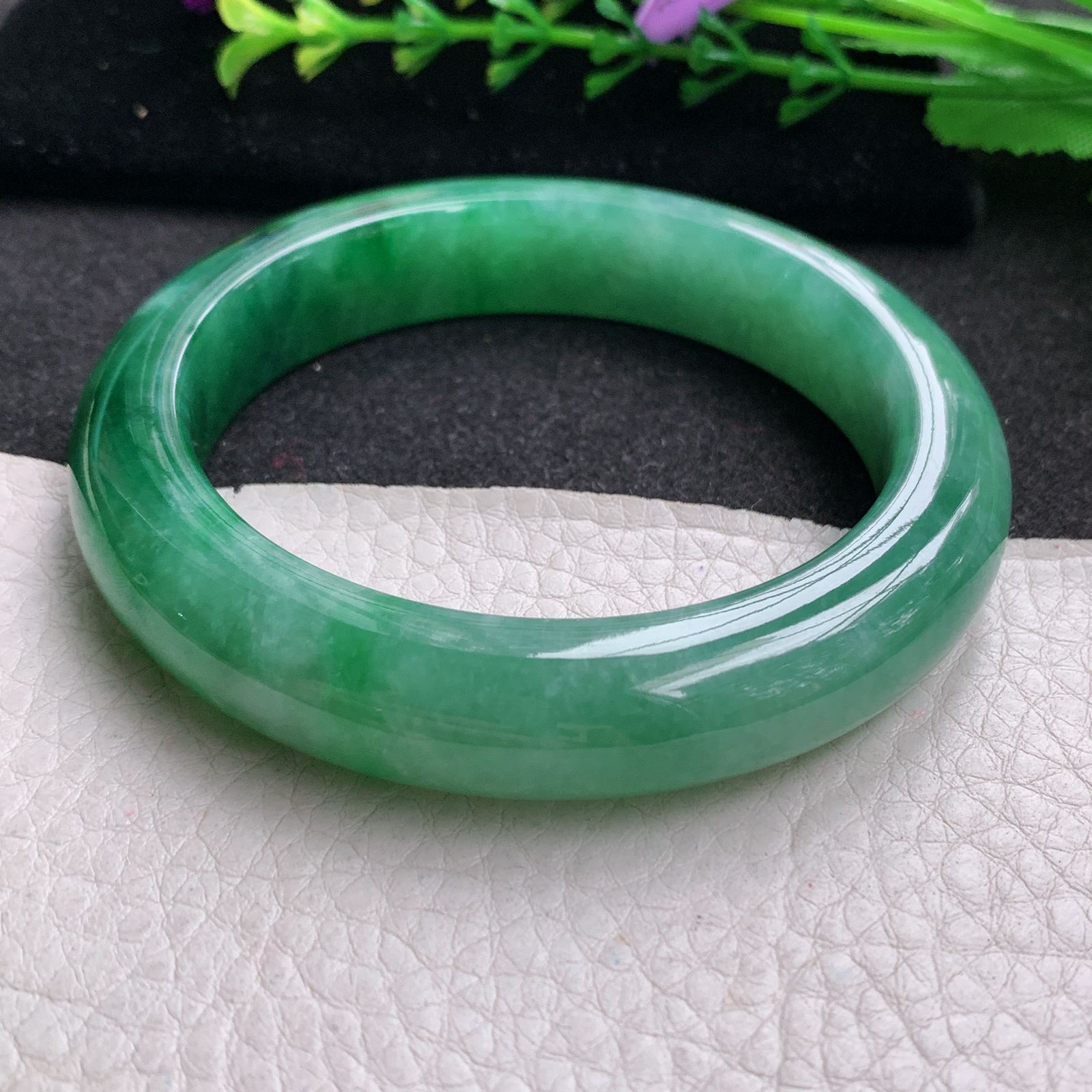 xo实拍58.5*12.8*10.2平安镯 天然缅甸翡翠A货玉手镯冰胶辣绿宽边玉手环