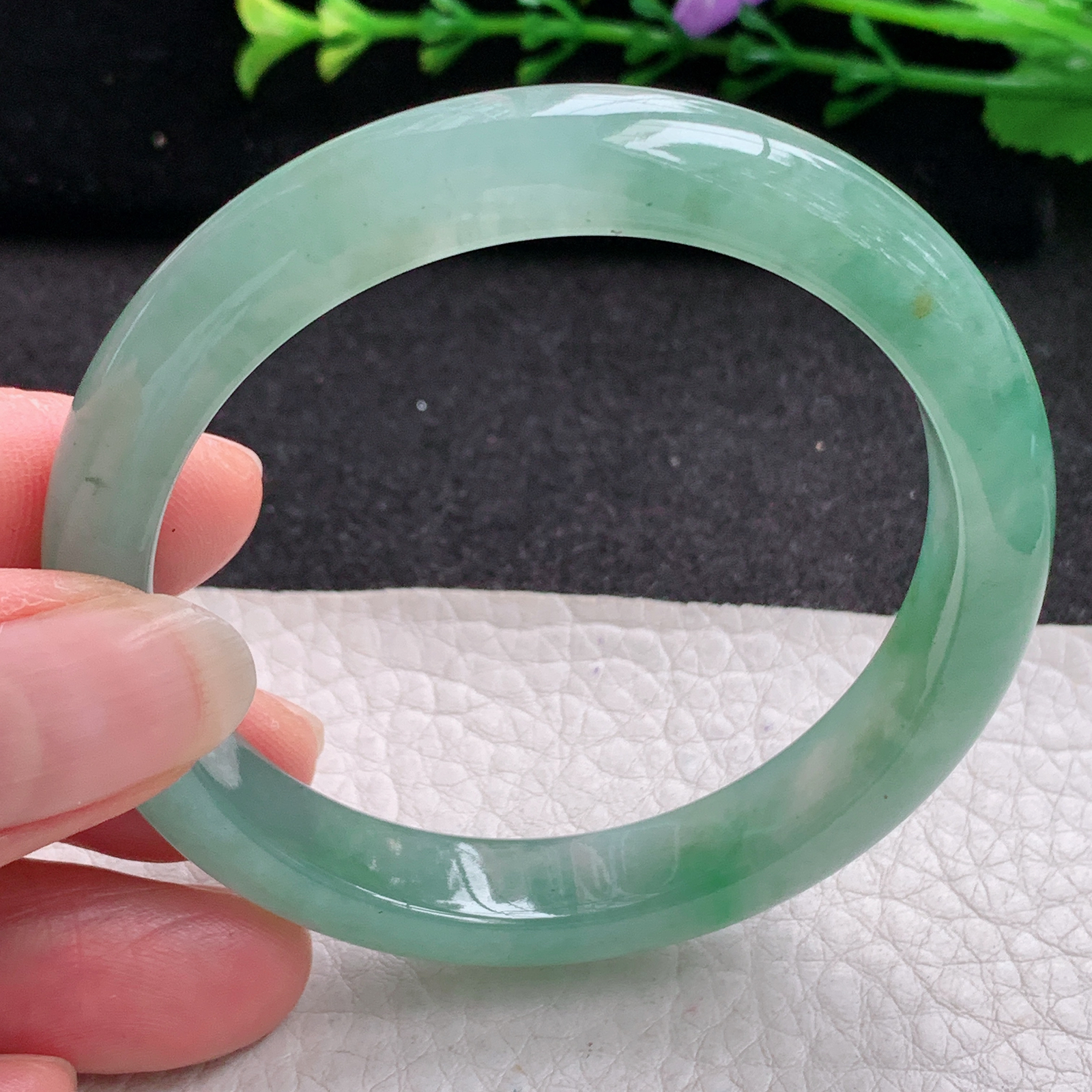 ax实拍53*10.5*7.4平安镯 天然缅甸翡翠A货玉手镯冰绿宽边玉手环