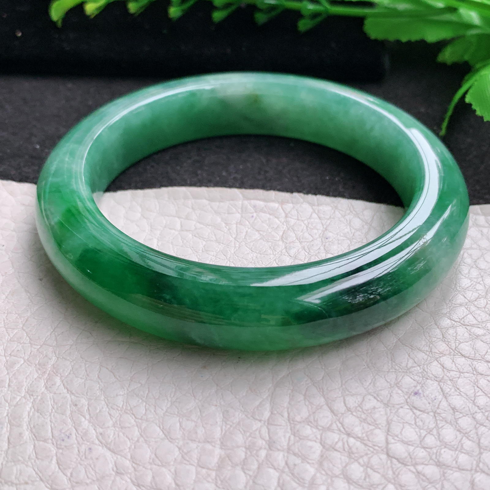xo实拍58.5*12.8*10.2平安镯 天然缅甸翡翠A货玉手镯冰胶辣绿宽边玉手环