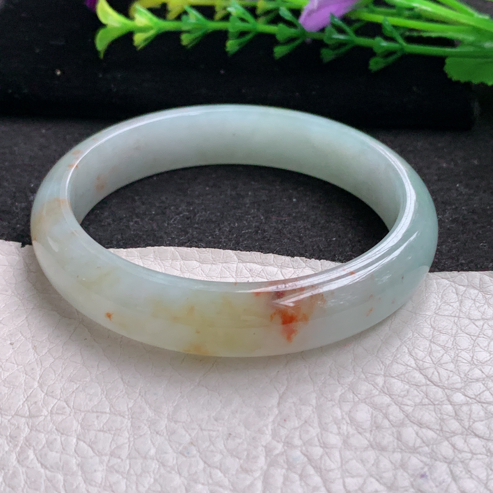 pp实拍56*12.2*7招财镯 特色天然缅甸翡翠A货玉手镯冰飘红翡宽边玉手环