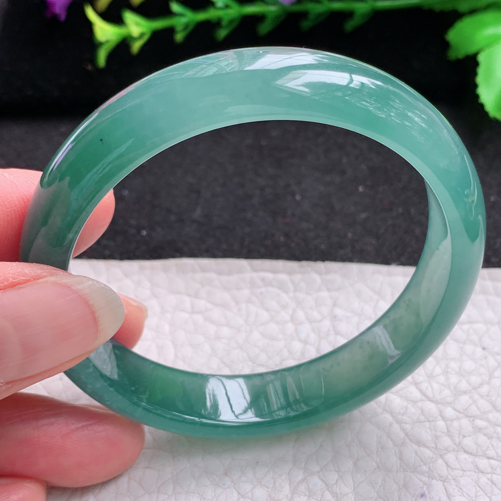 ll实拍55*12.3*7平安镯 天然翡翠A货玉手镯冰蓝气质宽边玉手环