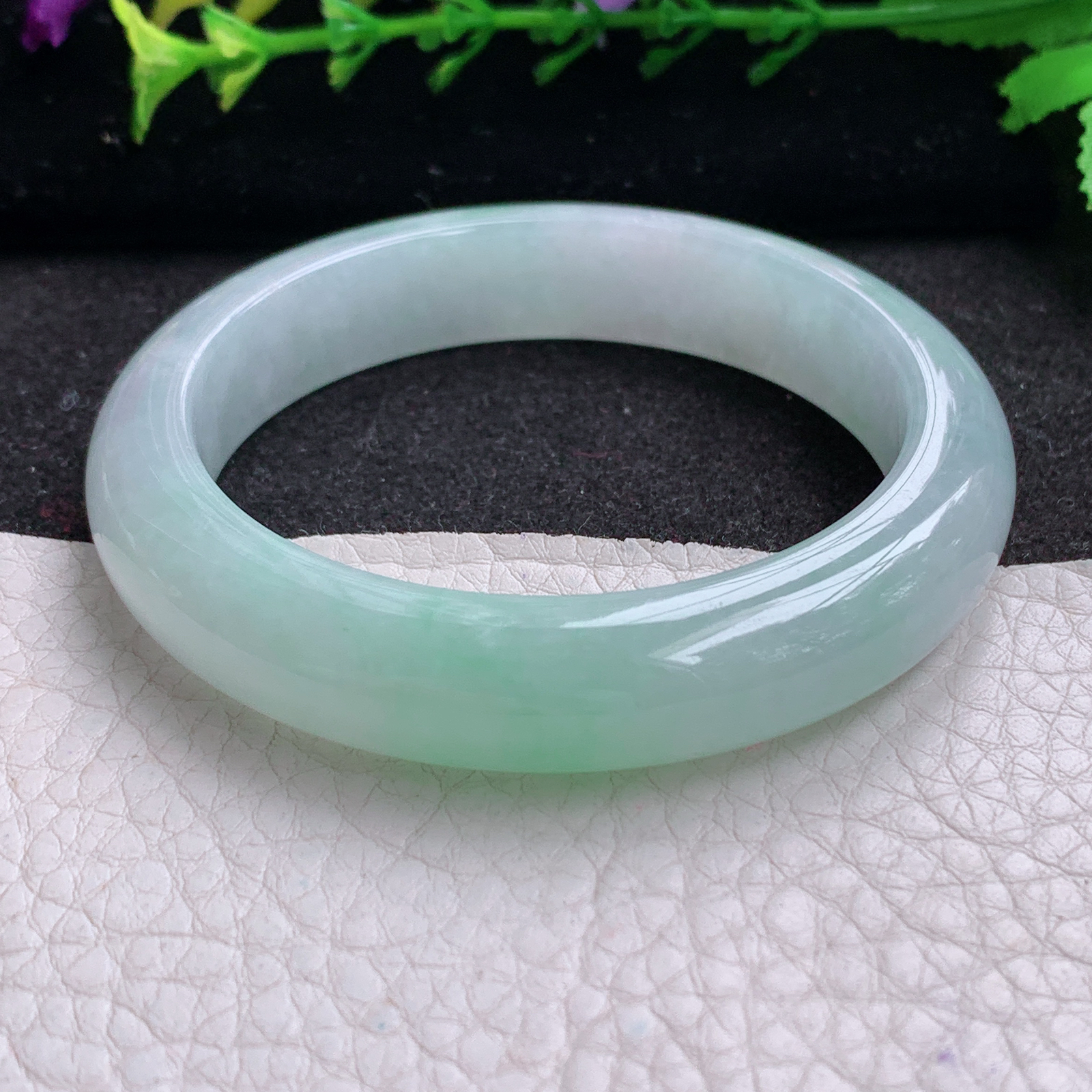 r实拍53*11.8*8.2平安镯 天然缅甸翡翠A货玉手镯飘绿清新宽边玉手环