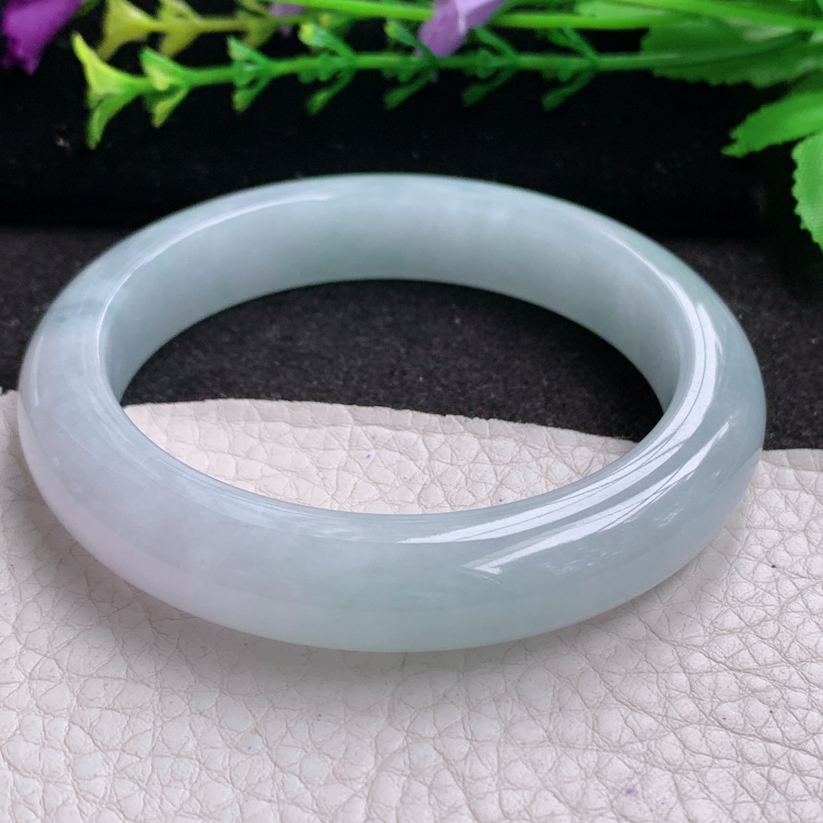 r清爽款58.5*12.3*9.3平安镯 天然缅甸翡翠A货玉手镯白月光宽边玉手环