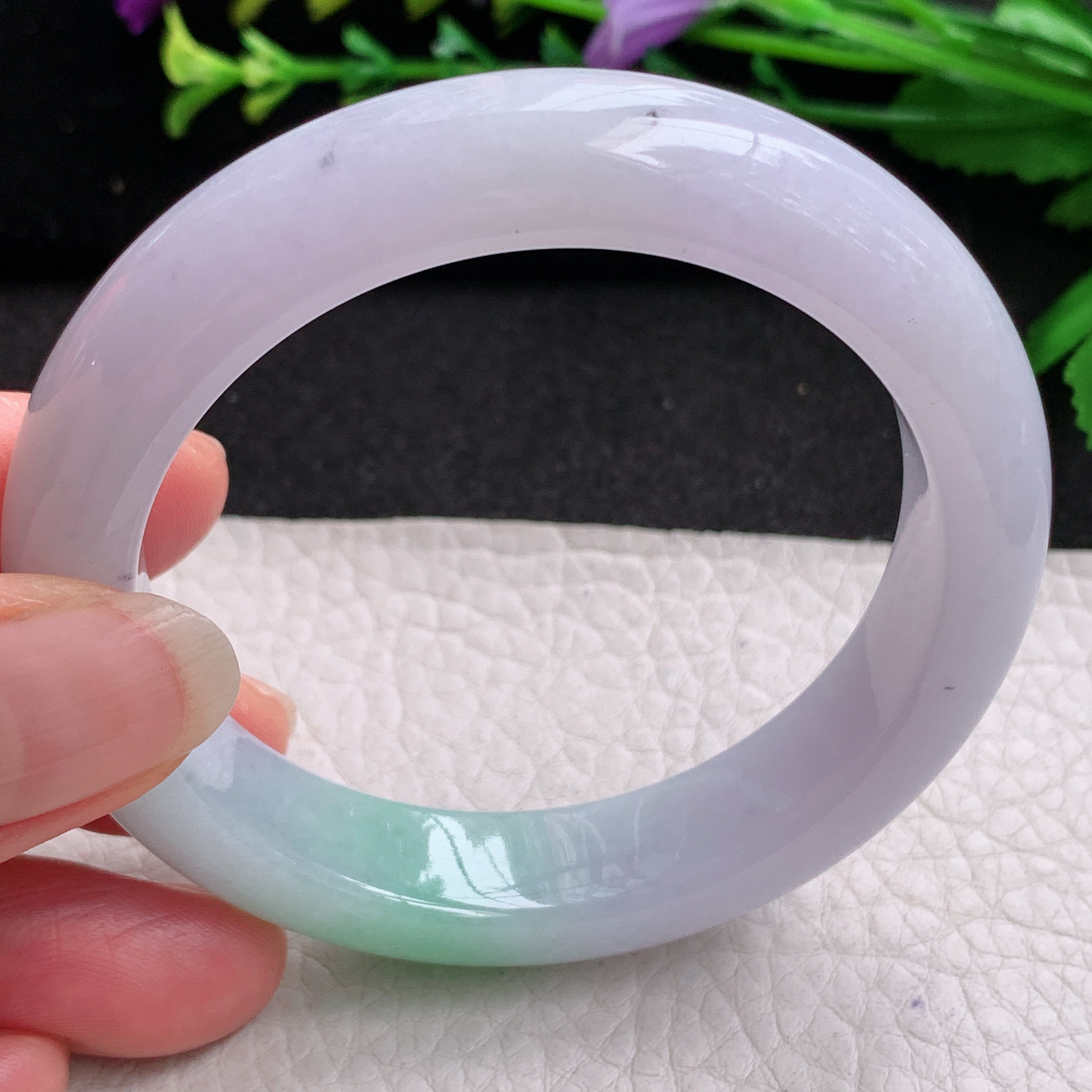 xx实拍54*12.8*9平安镯 天然缅甸翡翠A货玉手镯胶感春带彩宽边玉手环