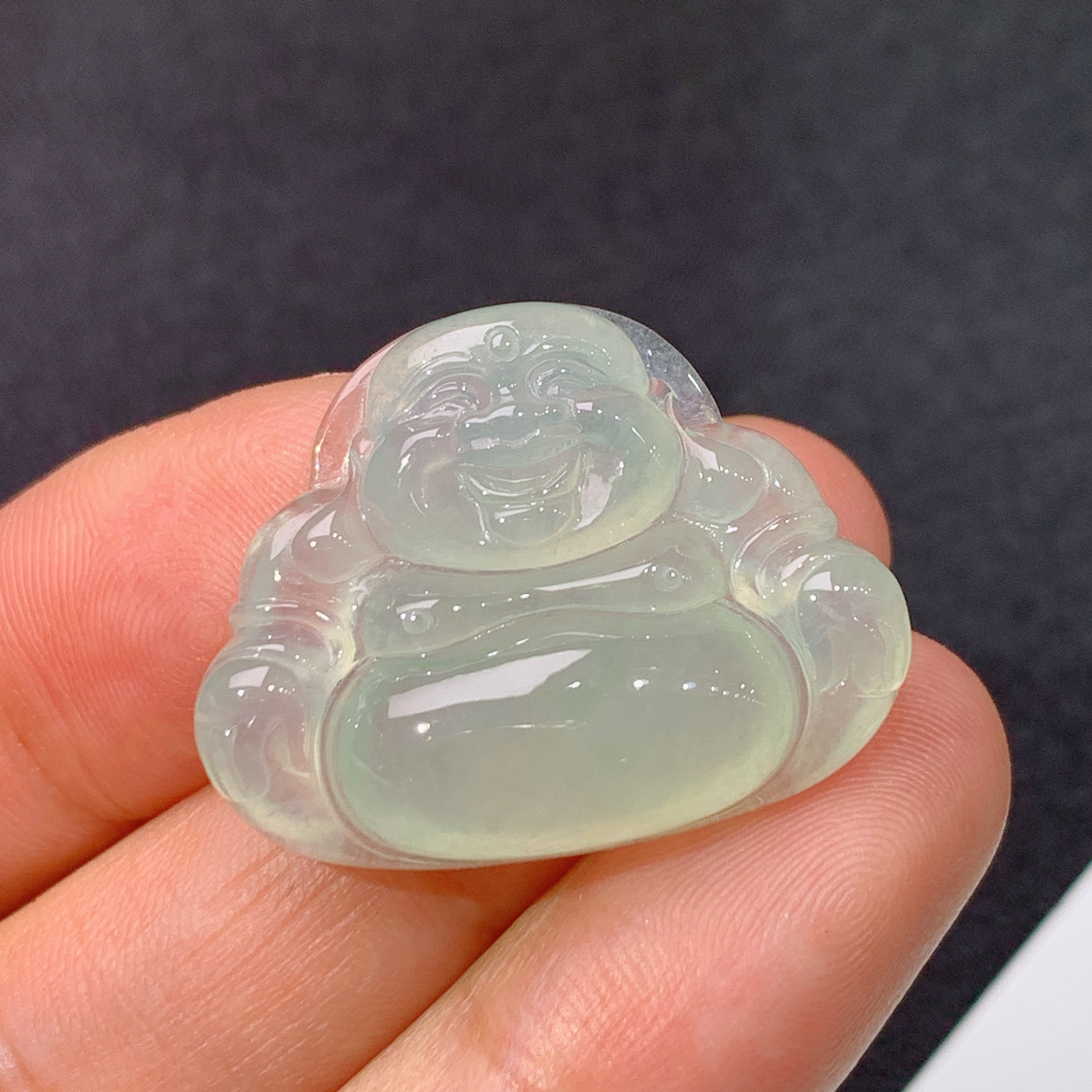 冰种底色笑佛，冰润细腻，品相好，种水足，001 尺寸21.2*27*5.7