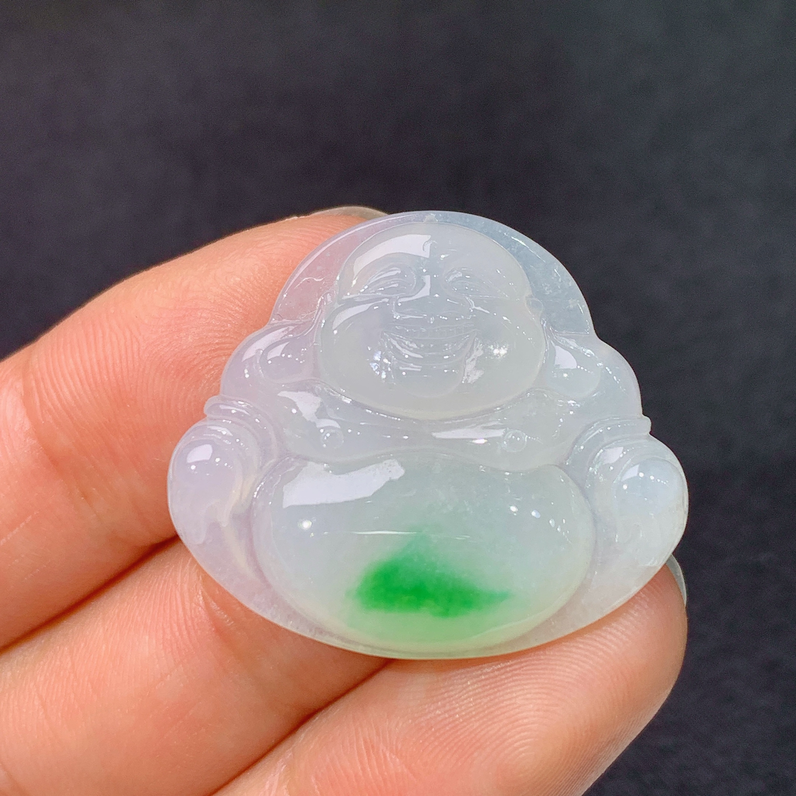 冰飘绿笑佛，冰润细腻，品相好，种水足，001 尺寸24.6*28.2*4.8