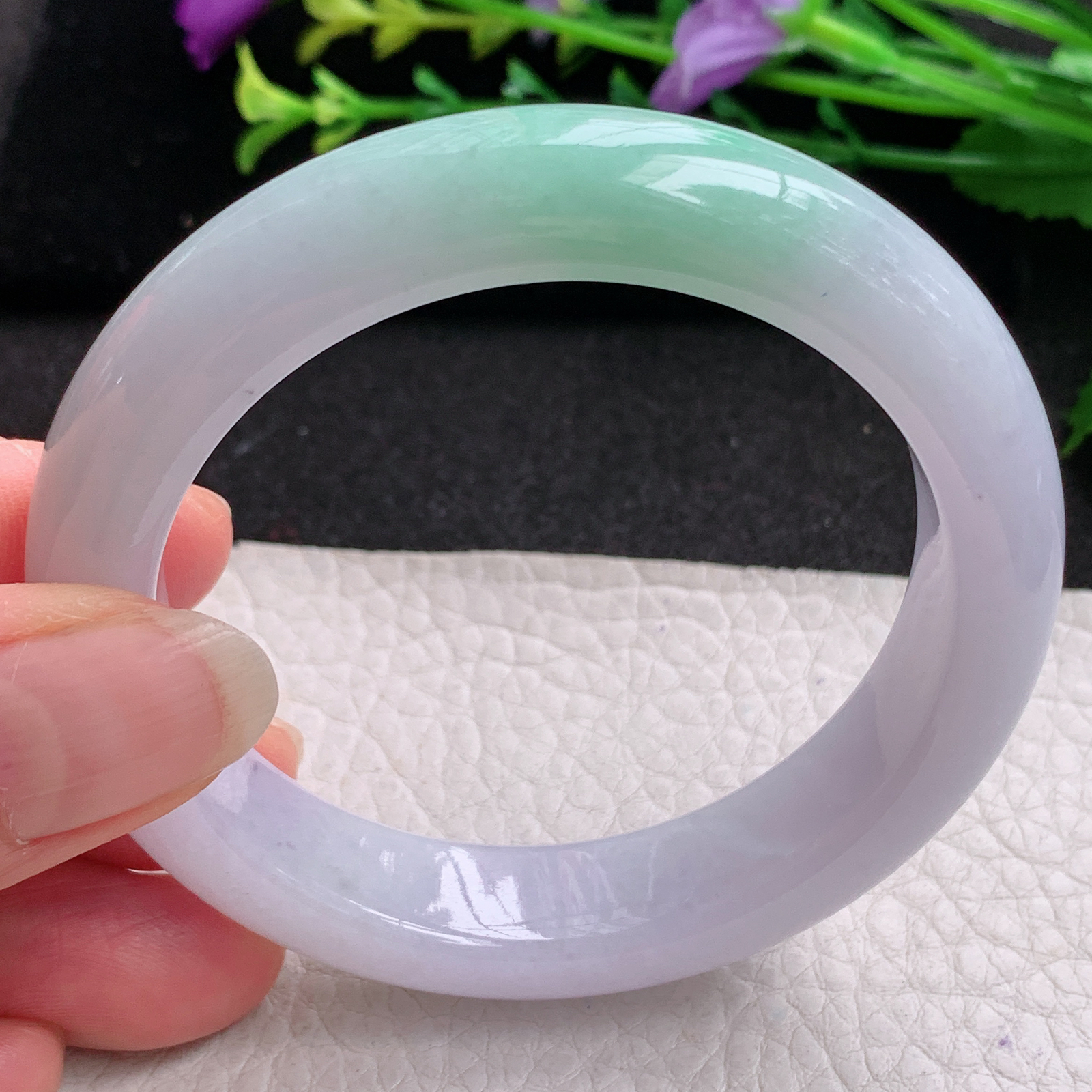 xx实拍54*12.8*9平安镯 天然缅甸翡翠A货玉手镯胶感春带彩宽边玉手环