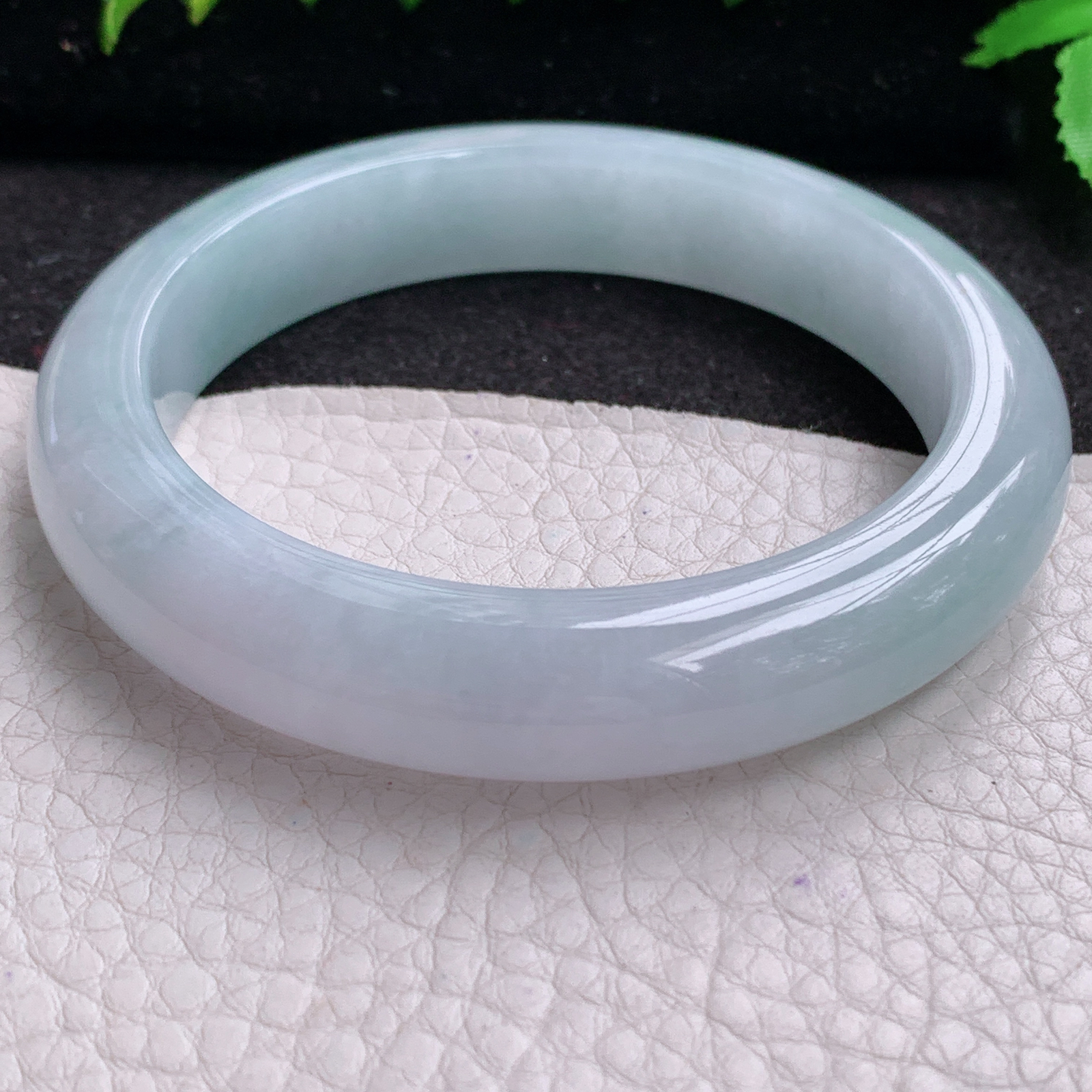 r清爽款58.5*12.3*9.3平安镯 天然缅甸翡翠A货玉手镯白月光宽边玉手环