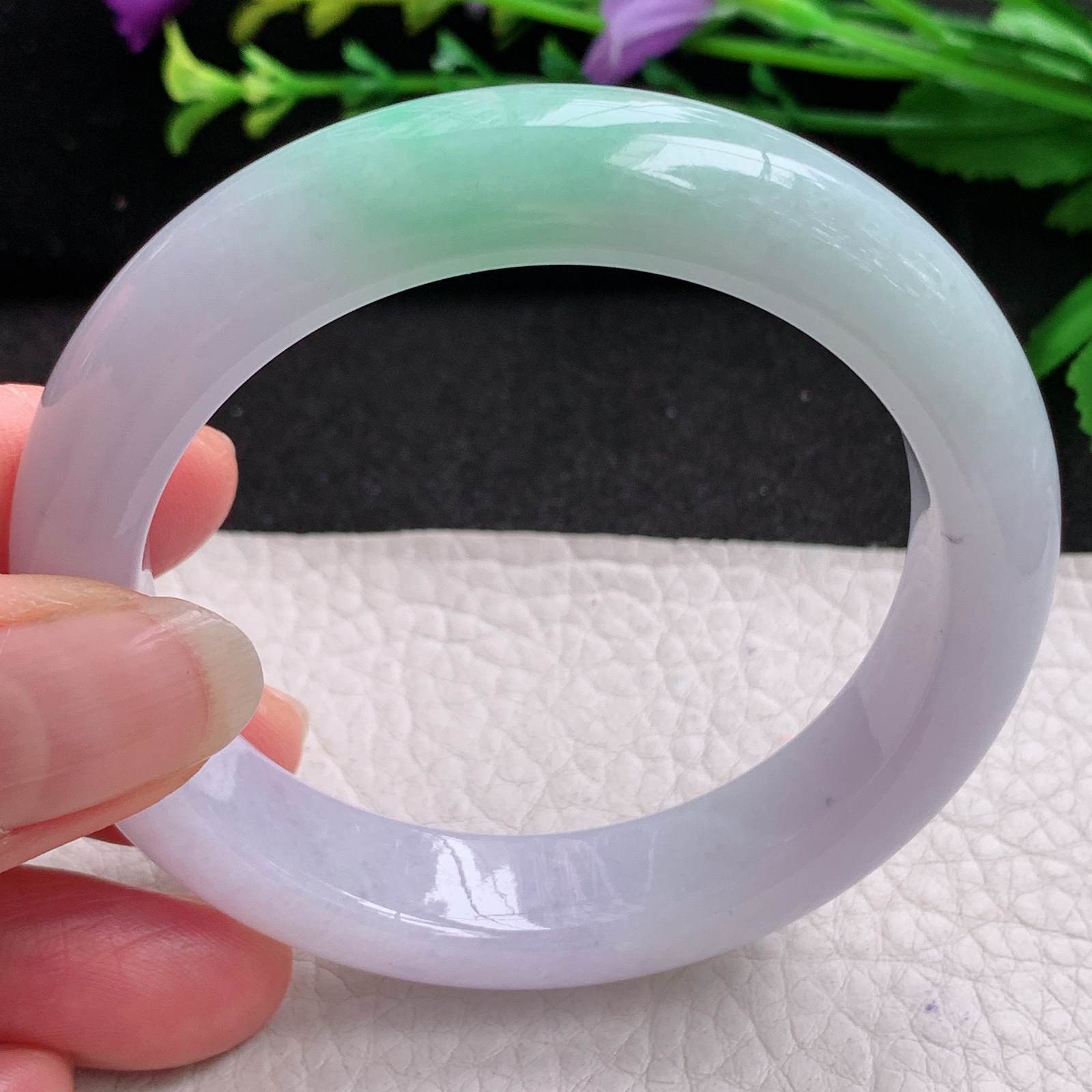 xx实拍54*12.8*9平安镯 天然缅甸翡翠A货玉手镯胶感春带彩宽边玉手环