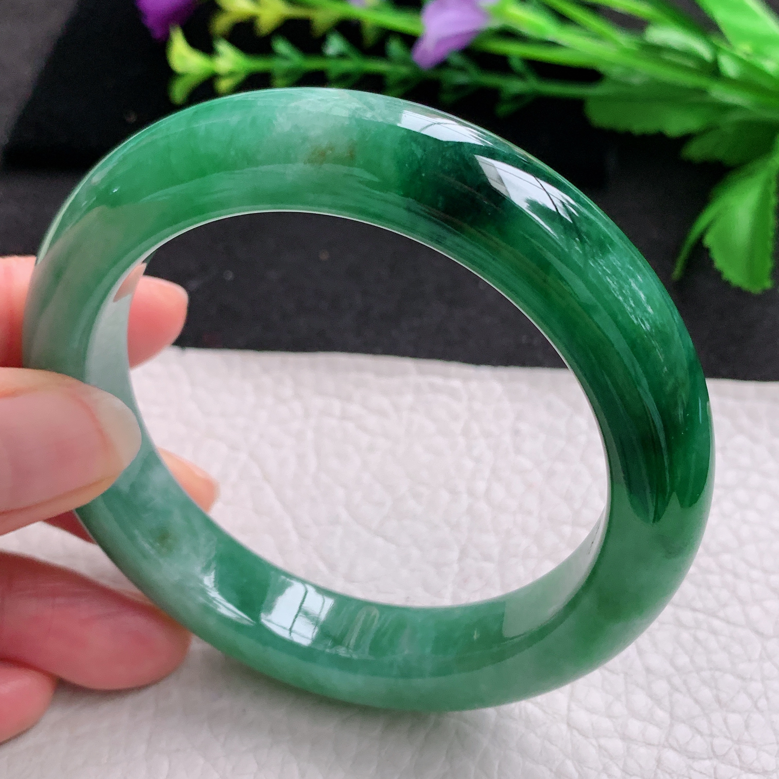 xo实拍58.5*12.8*10.2平安镯 天然缅甸翡翠A货玉手镯冰胶辣绿宽边玉手环