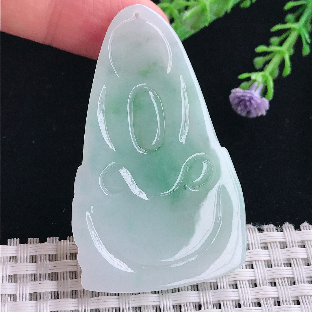 实拍A货翡翠58/36/5.2老坑冰润飘阳绿观音菩萨吊坠翡翠挂件