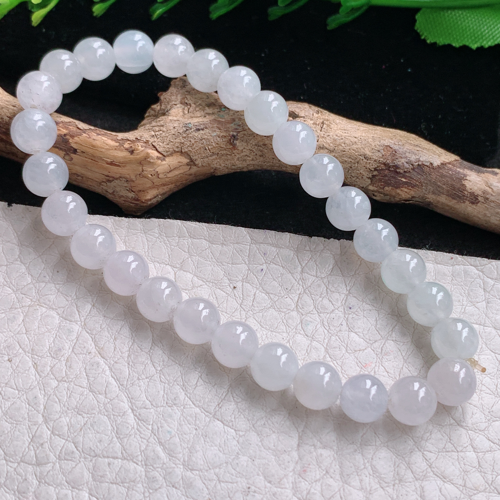 gp实拍 缅甸翡翠a货精雕冰纯饱满7mm玉手链 玉手串