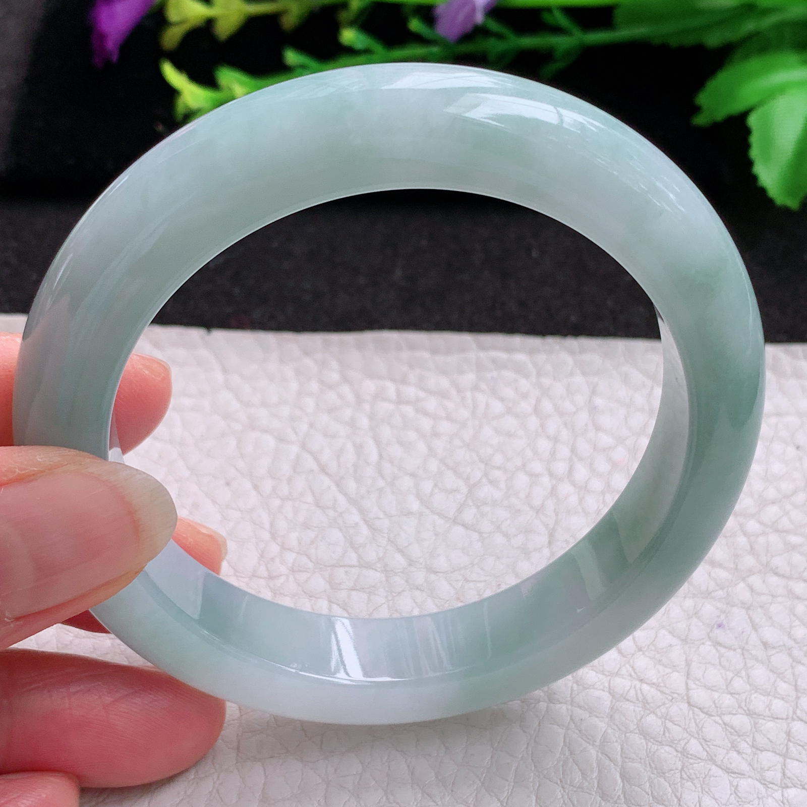 Ss实拍57.8*12.5*9平安镯 天然缅甸翡翠A货玉手镯胶感清新宽边玉手环