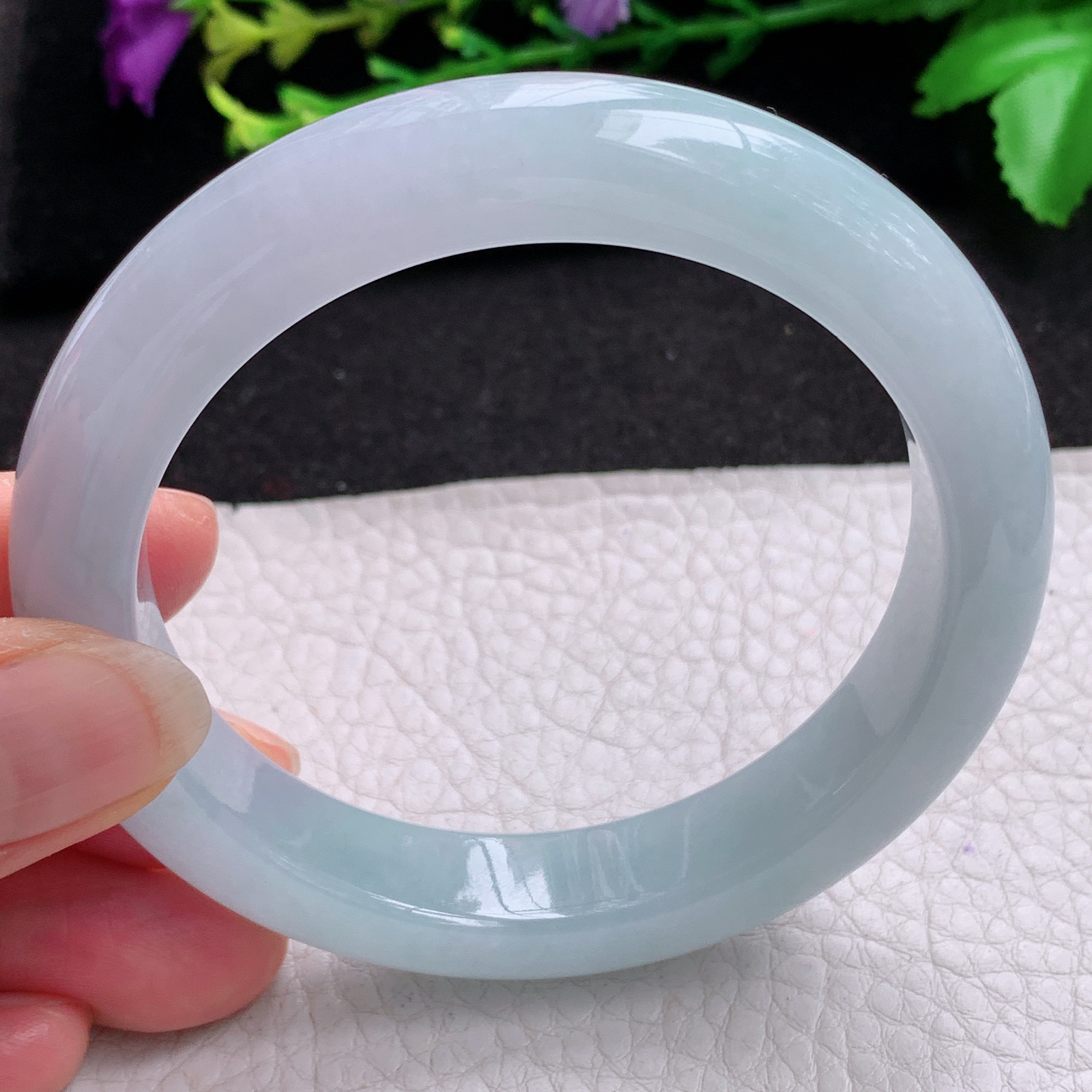 r清爽款58.5*12.3*9.3平安镯 天然缅甸翡翠A货玉手镯白月光宽边玉手环