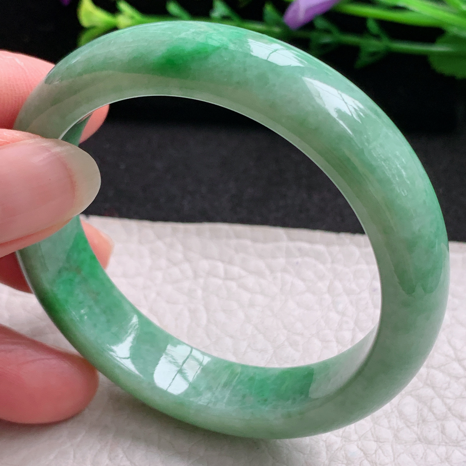 xx小圈口51*12.5*7.6平安镯 天然缅甸翡翠A货玉手镯秀气满绿宽边玉手环