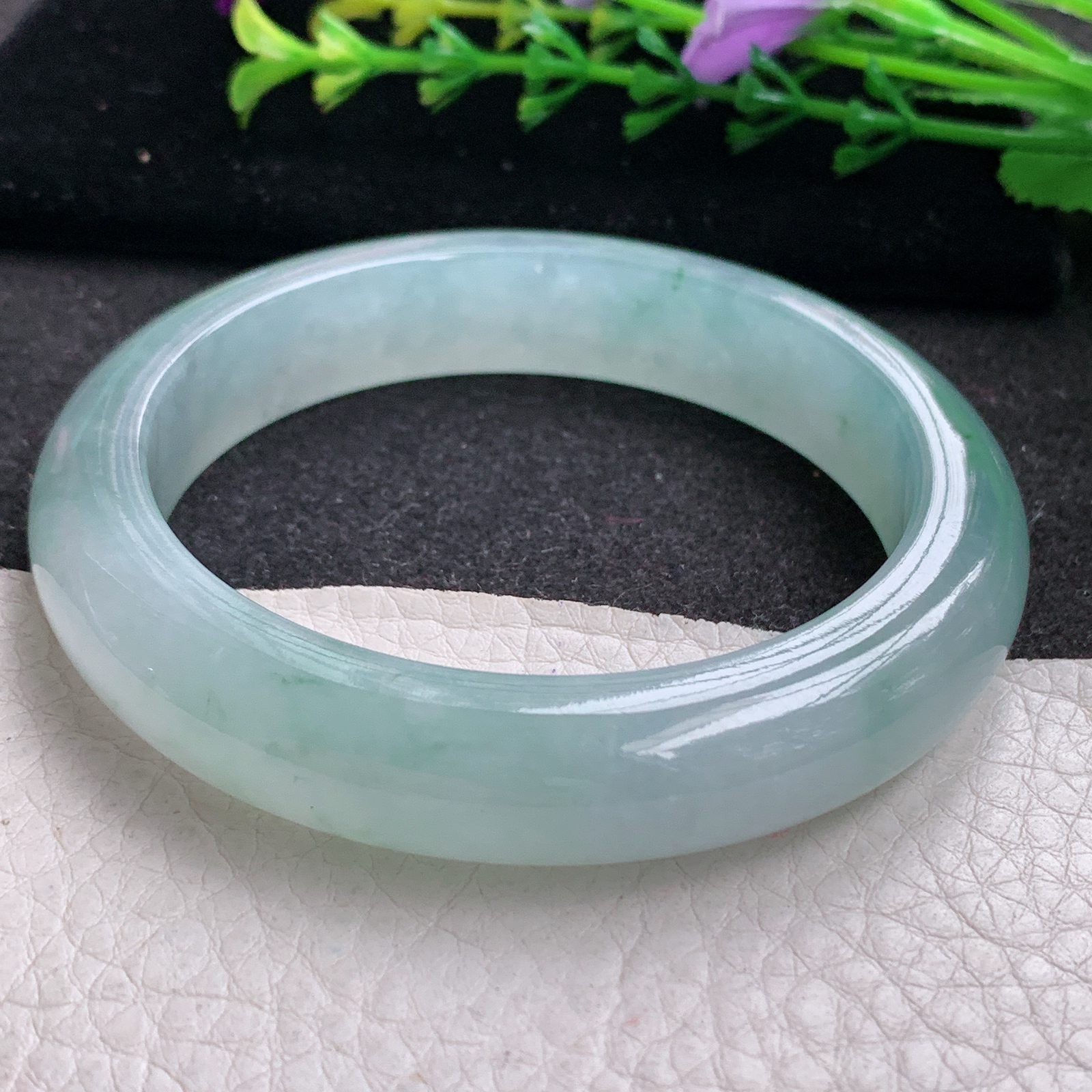 ax实拍58.5*12.6*9.2平安镯 天然缅甸翡翠A货玉手镯冰飘花宽边玉手环