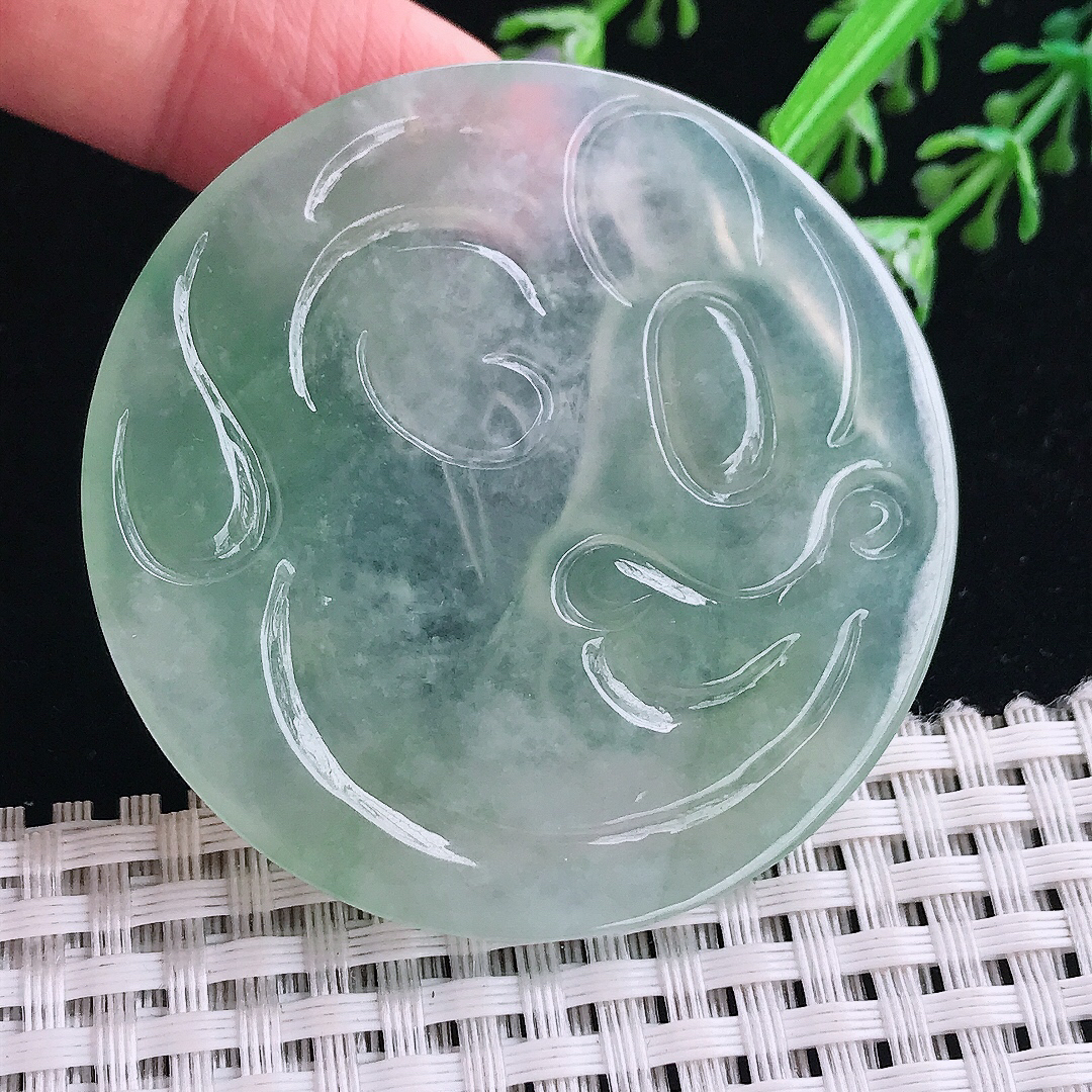 实拍A货翡翠52.6/5.5老坑冰胶果冻冰晴绿赐福观音吊坠翡翠挂件