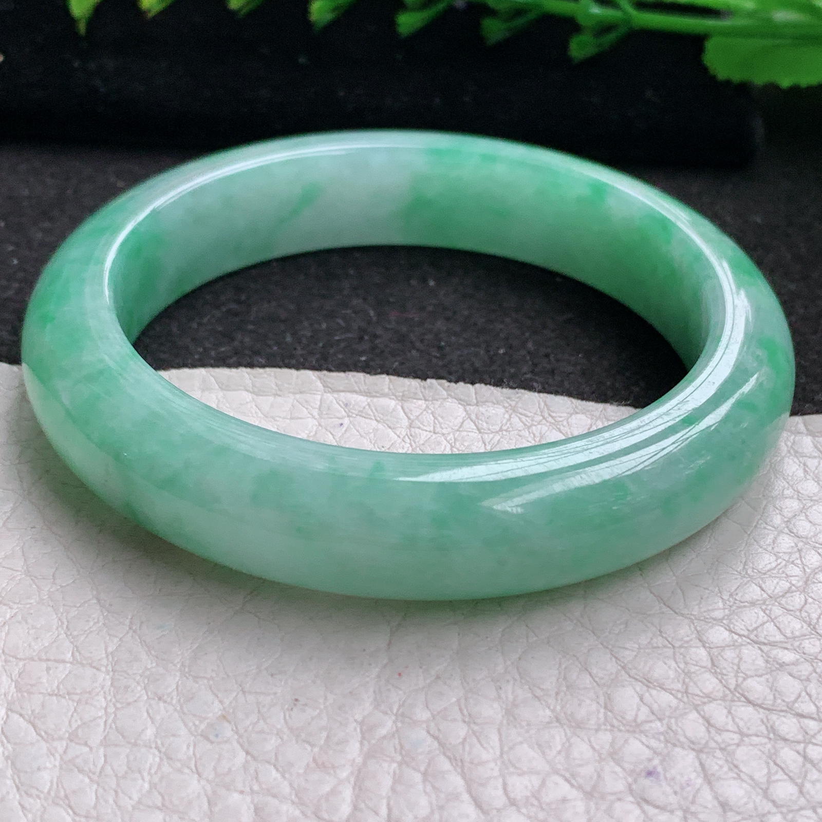pp实拍54.5*12*8.3平安镯 特色天然缅甸翡翠A货玉手镯满绿水润宽边玉手环