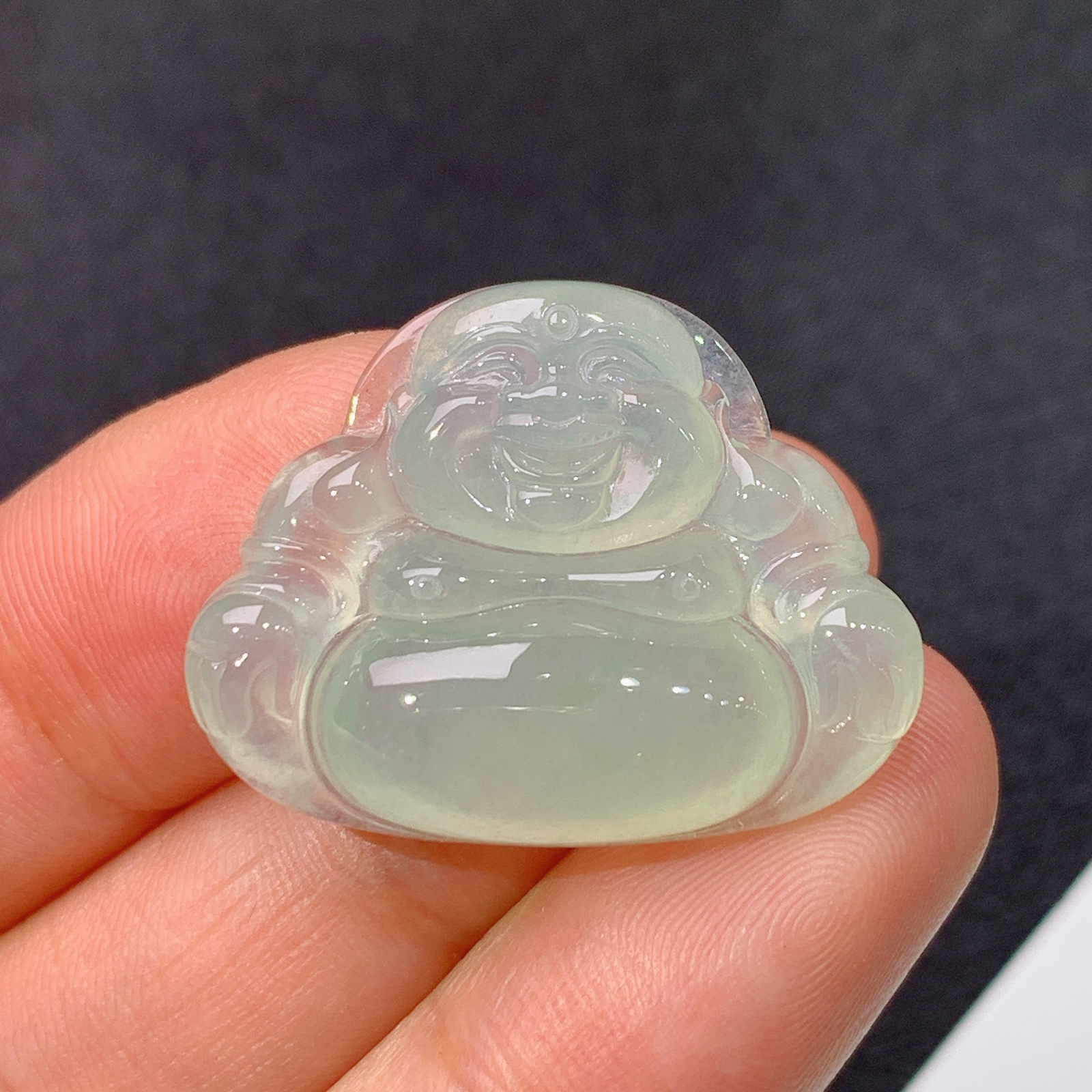 冰种底色笑佛，冰润细腻，品相好，种水足，001 尺寸21.2*27*5.7