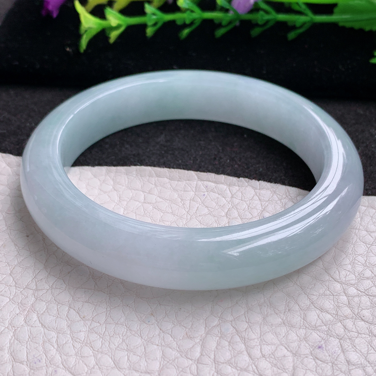 r清爽款58.5*12.3*9.3平安镯 天然缅甸翡翠A货玉手镯白月光宽边玉手环