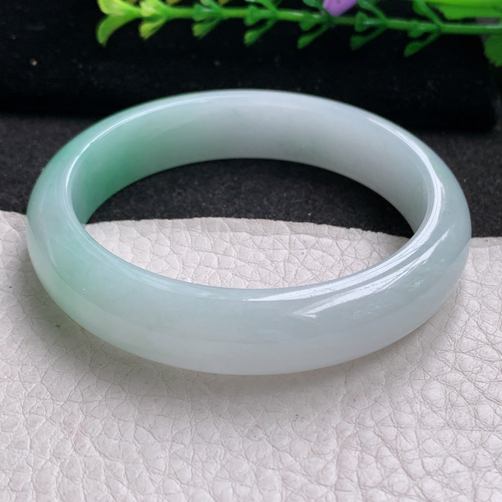 yw实拍55*13*8.7招财镯 天然缅甸翡翠A货玉手镯水润清爽宽边玉手环