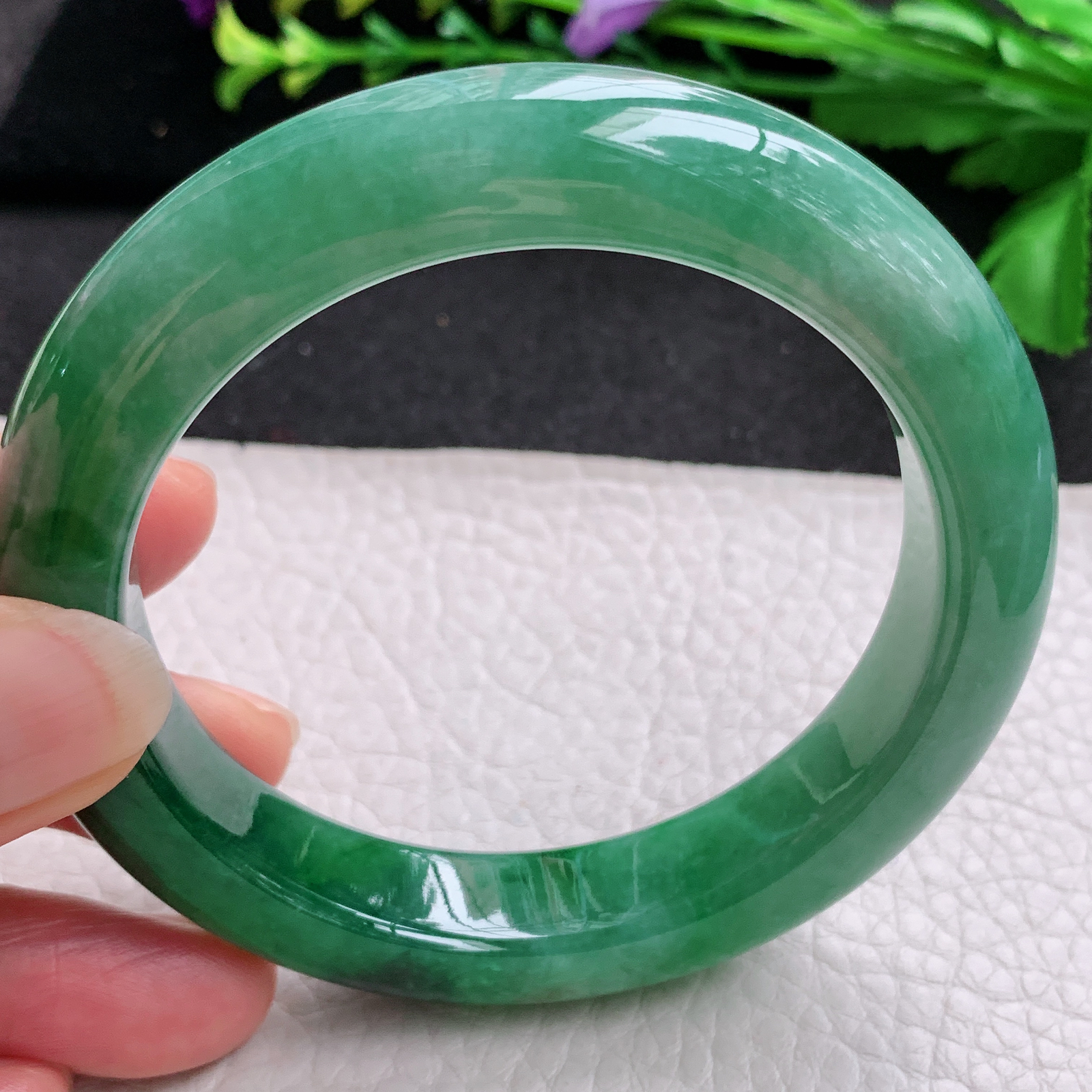 xo实拍58.5*12.8*10.2平安镯 天然缅甸翡翠A货玉手镯冰胶辣绿宽边玉手环