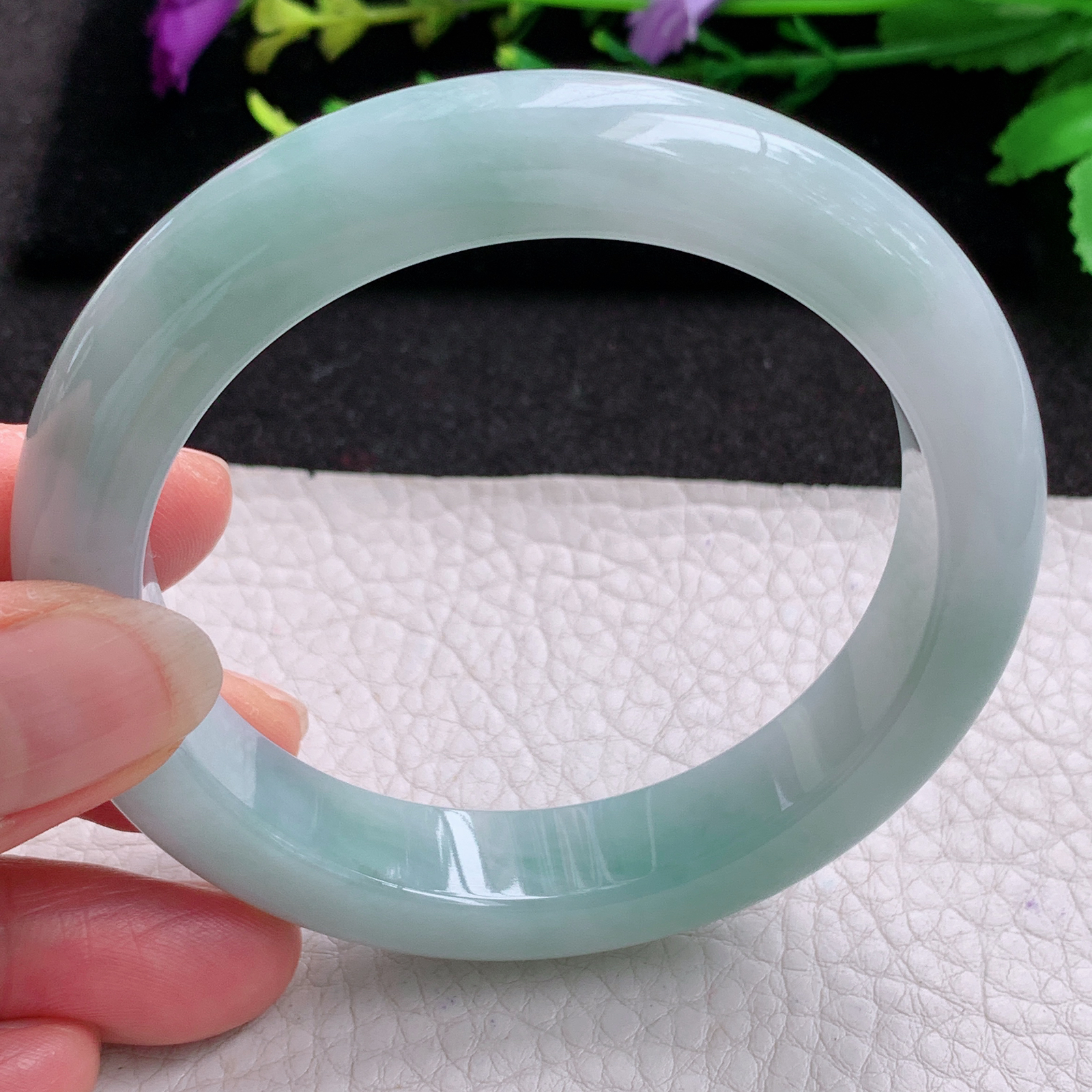 Ss实拍57.8*12.5*9平安镯 天然缅甸翡翠A货玉手镯胶感清新宽边玉手环