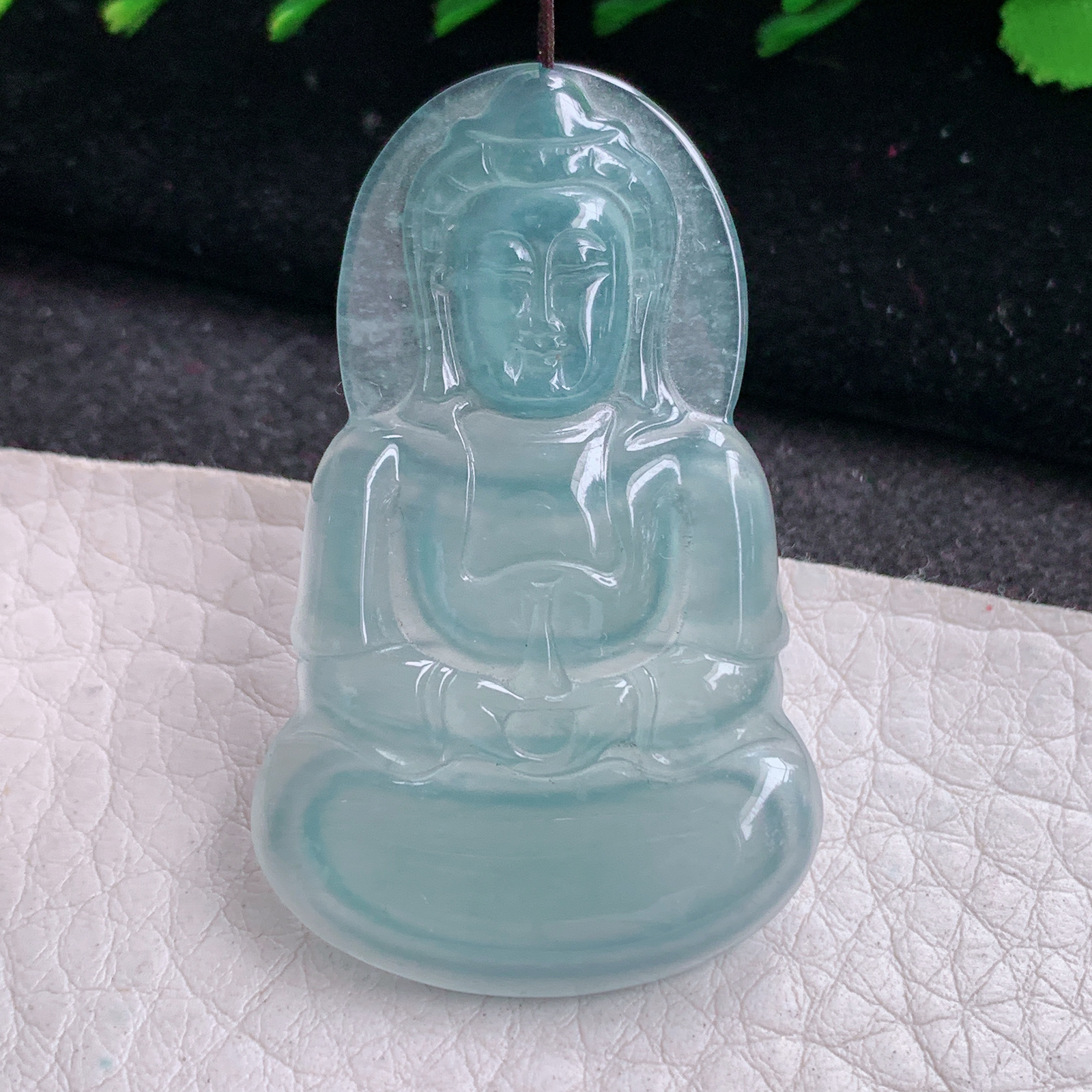 gp实拍47*29*4翡翠a货精雕冰蓝正观音 玉观音玉吊坠 玉挂坠